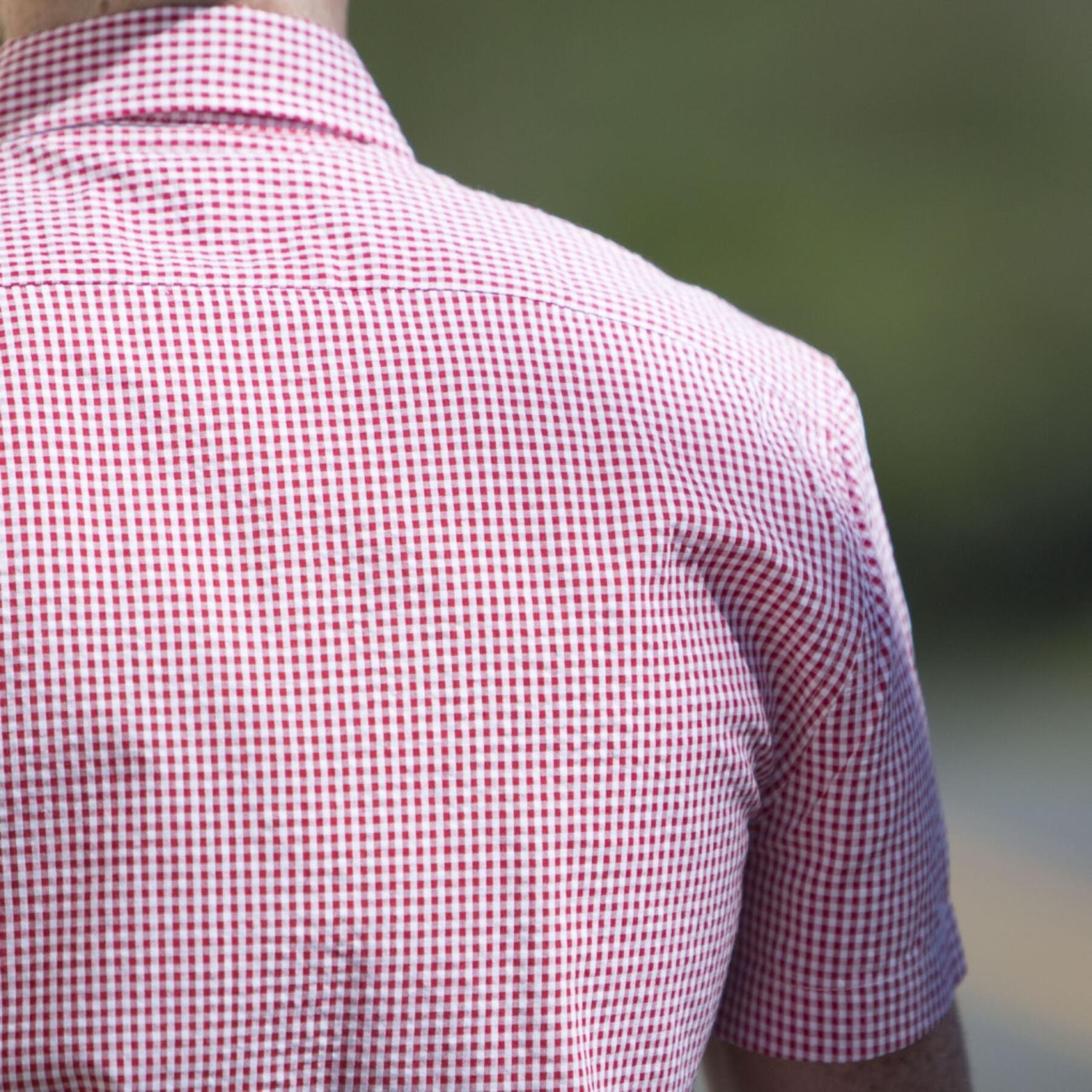 gustin #499 short sleeve red gingham seersucker