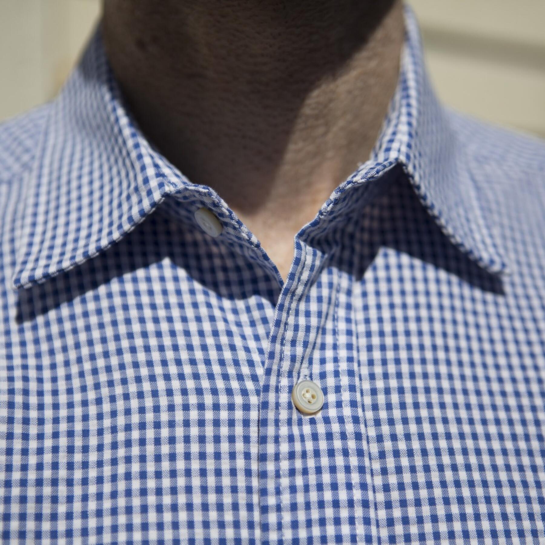 gustin #500 short sleeve royal blue gingham seersucker