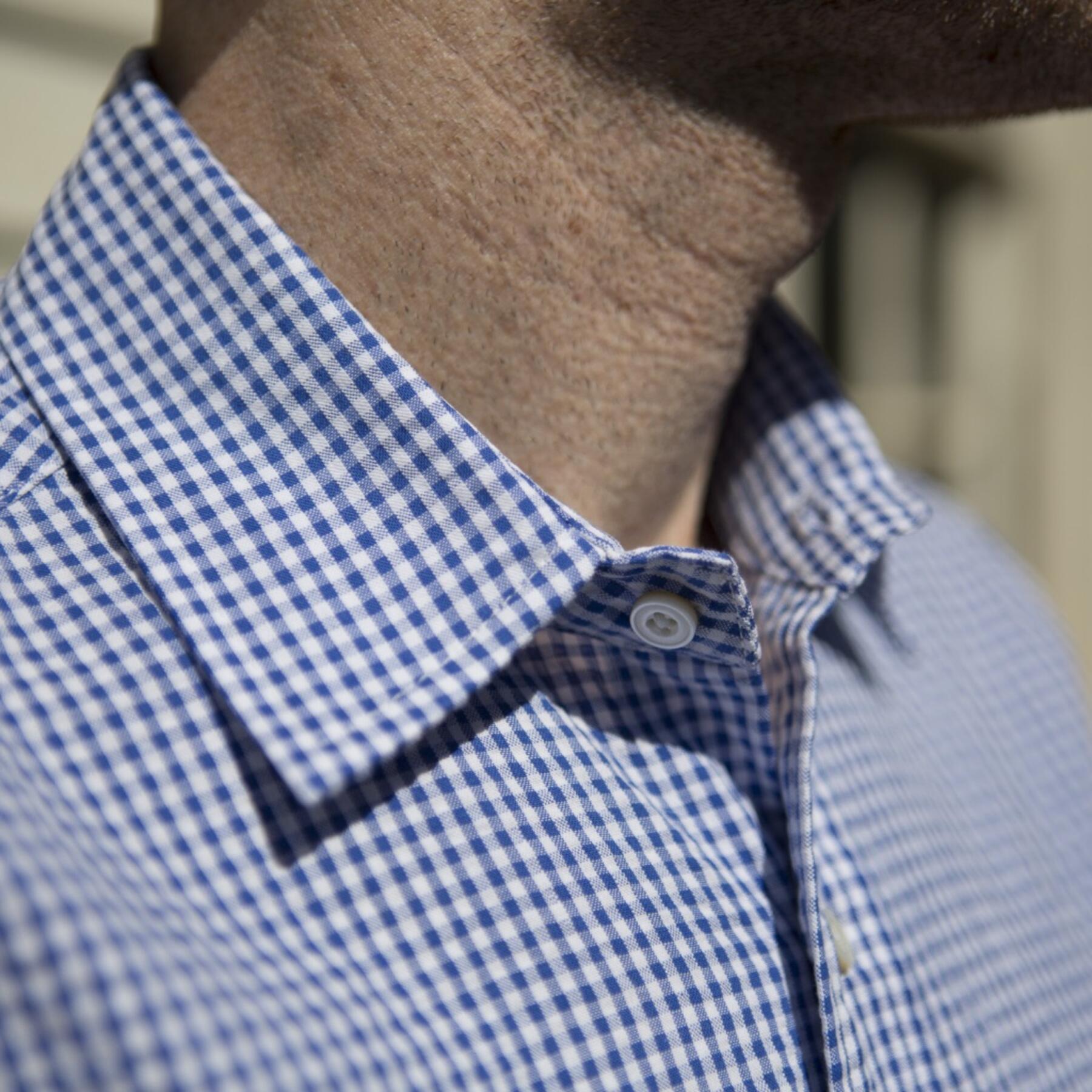 gustin #500 short sleeve royal blue gingham seersucker