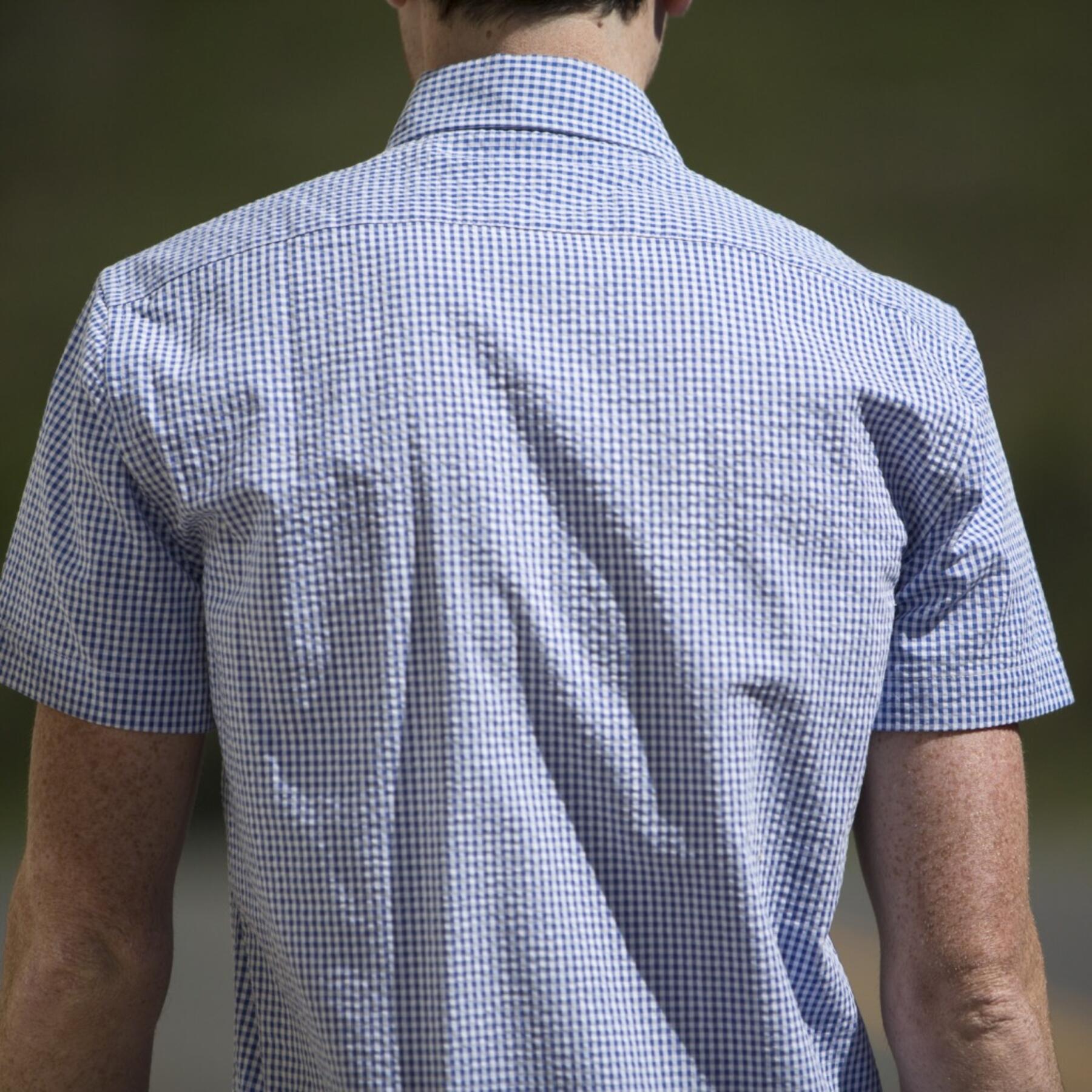 gustin #500 short sleeve royal blue gingham seersucker