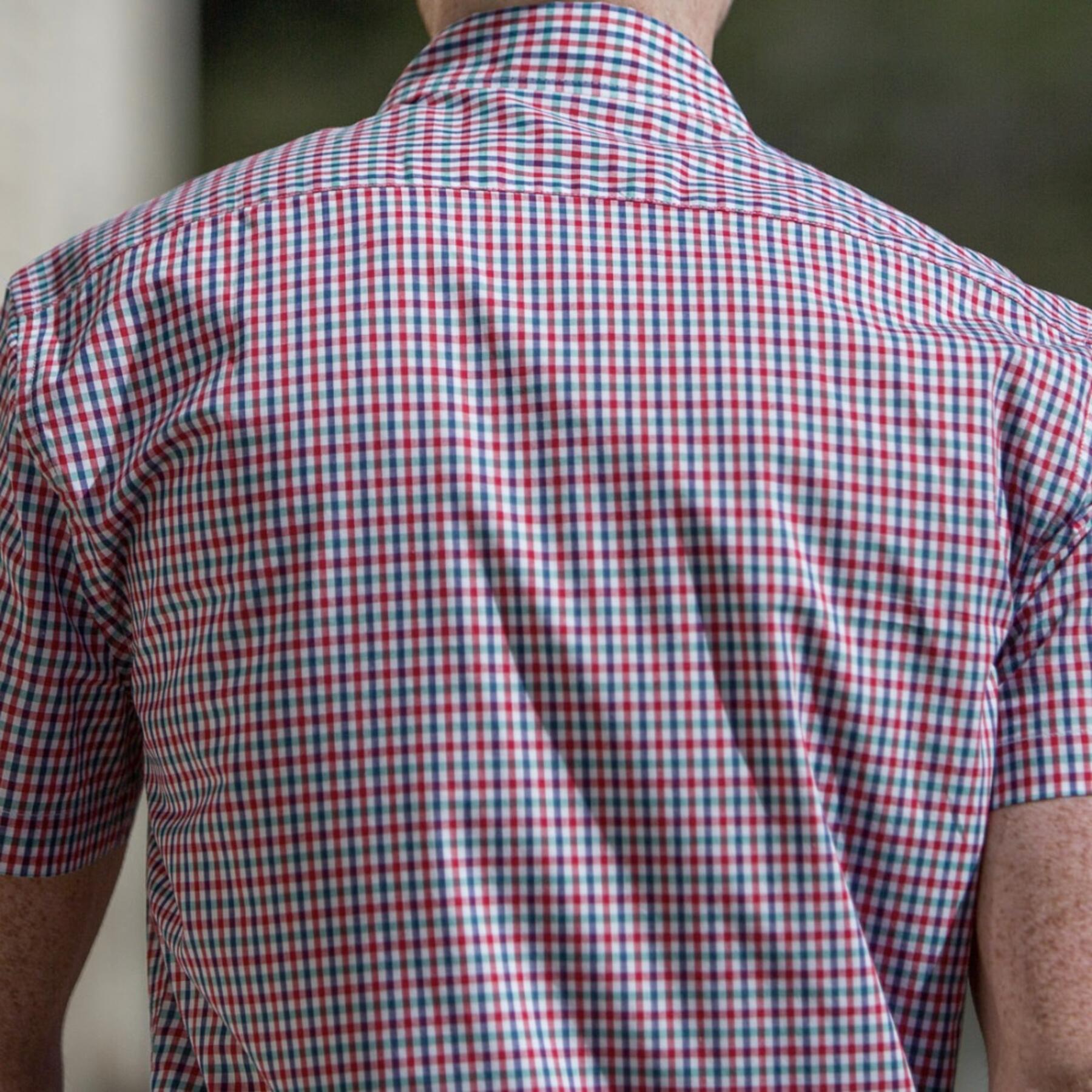 gustin #503 short sleeve red teal gingham