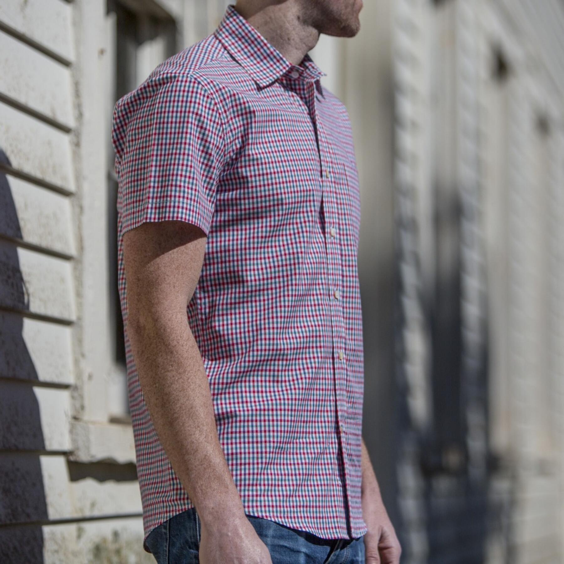 gustin #503 short sleeve red teal gingham