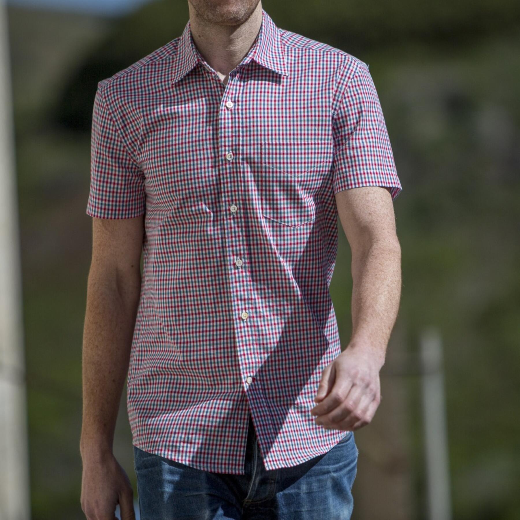 gustin #503 short sleeve red teal gingham