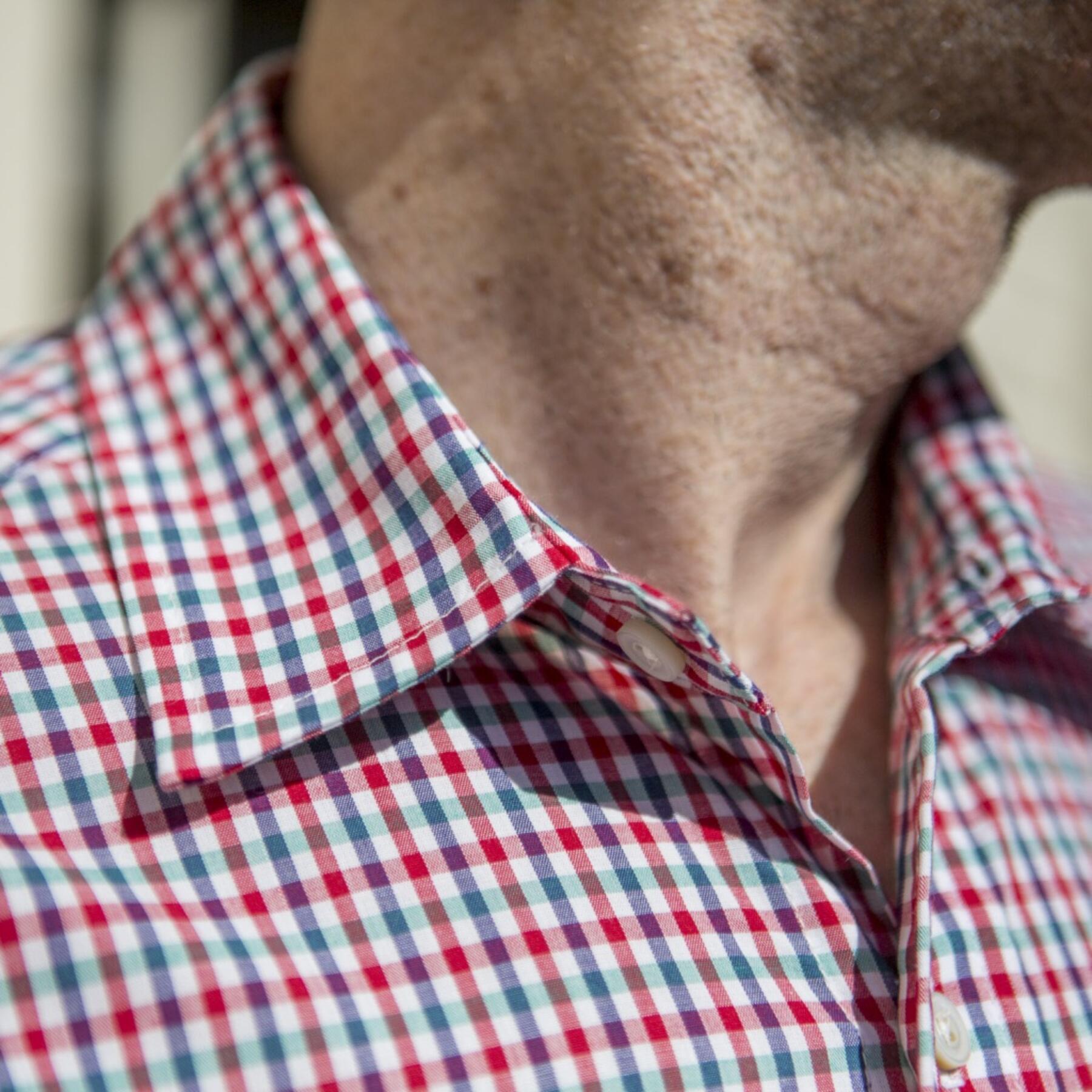 gustin #503 short sleeve red teal gingham