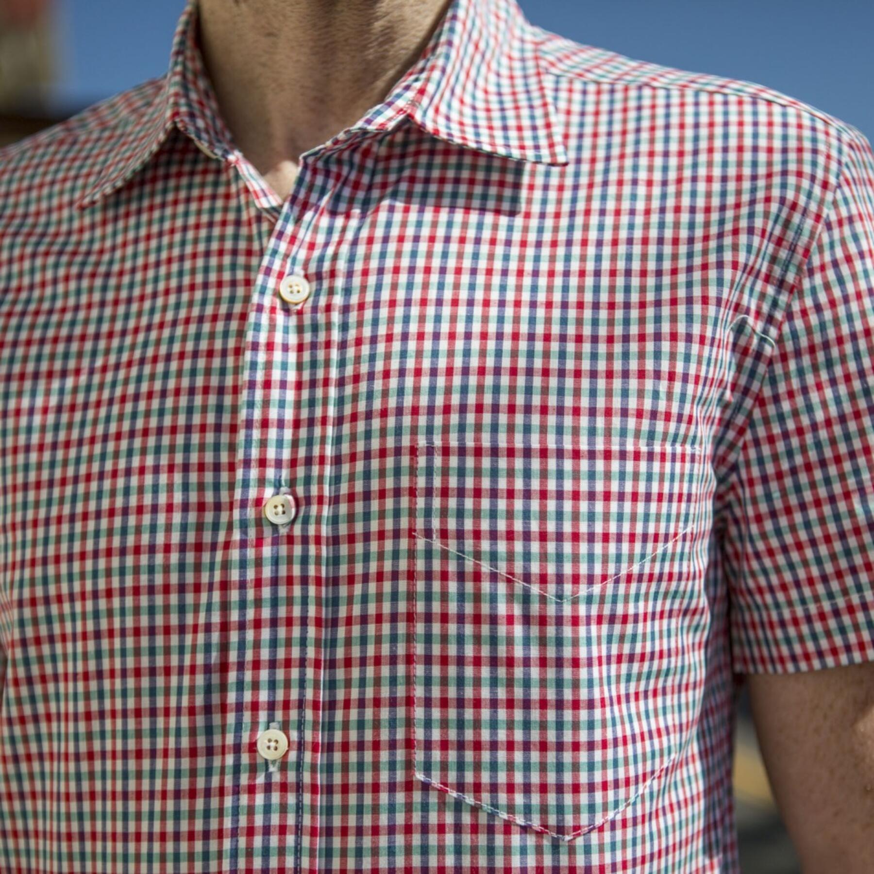 gustin #503 short sleeve red teal gingham