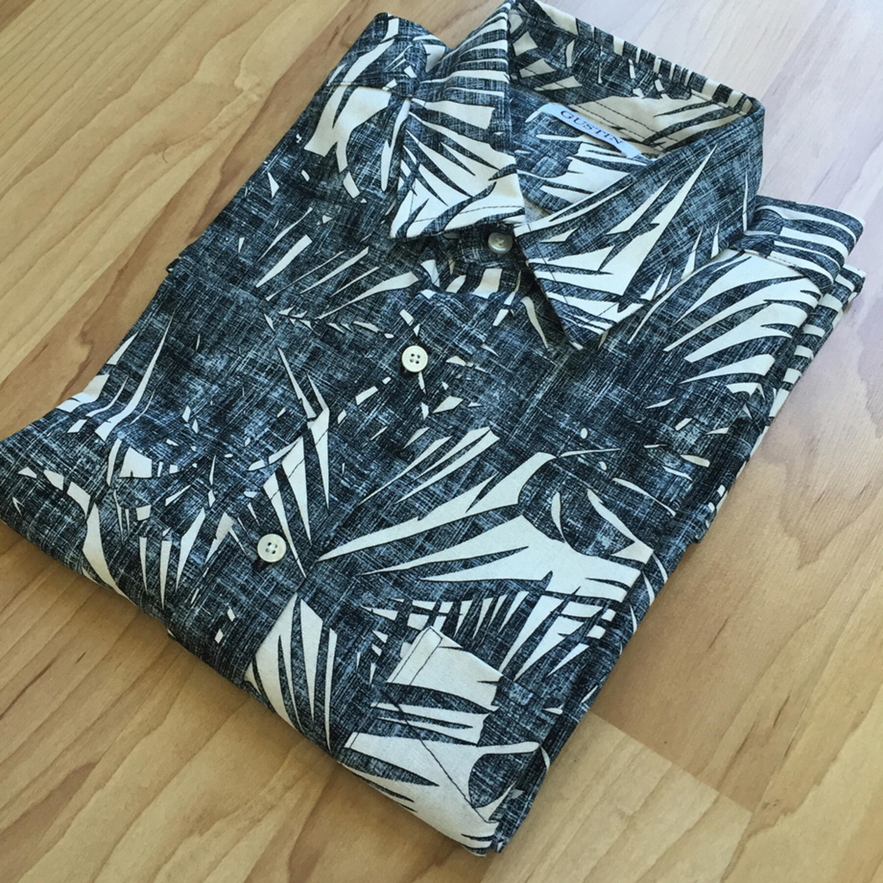 gustin #499 long sleeve b&w hawaiian shirt