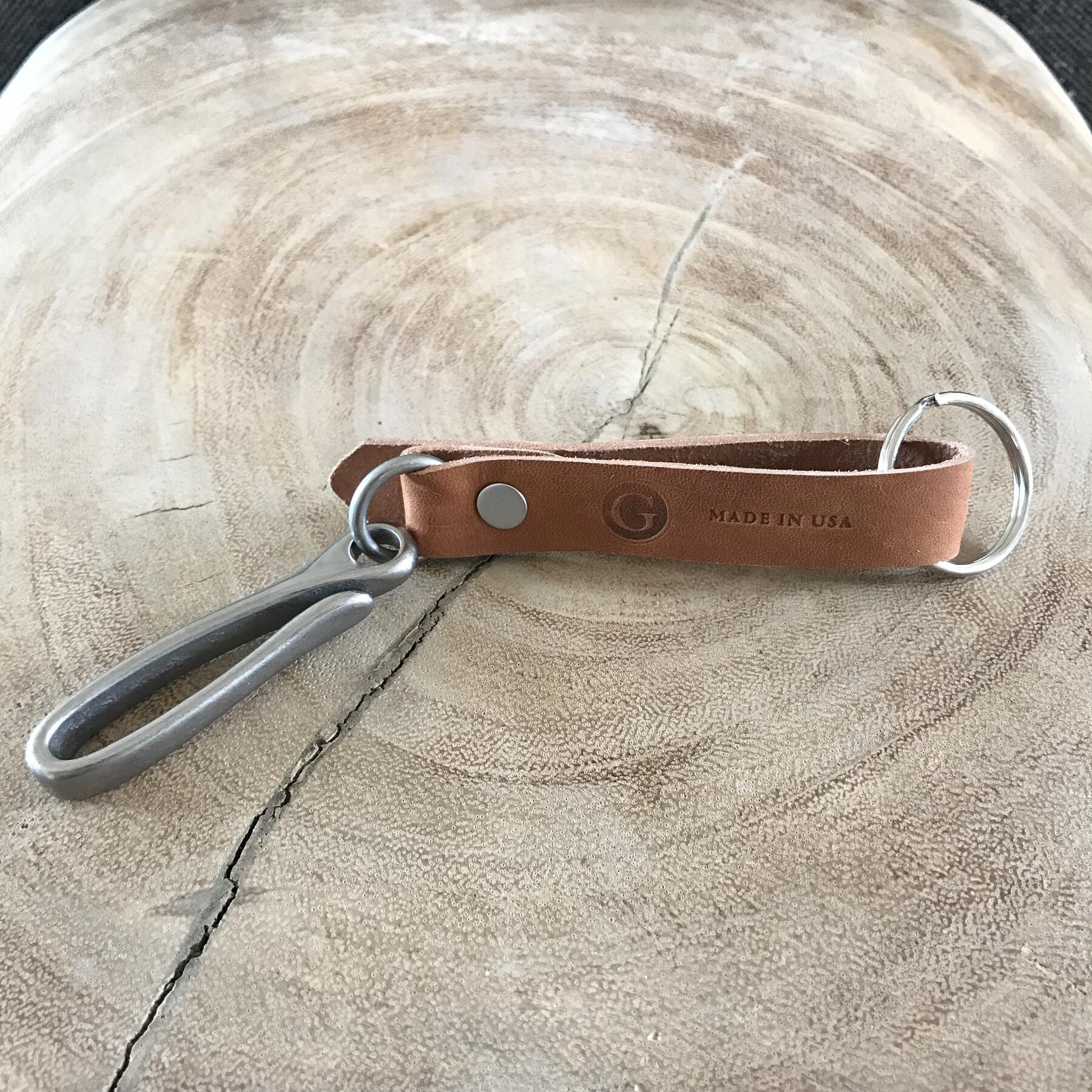 gustin fish hook keychain - horween natural