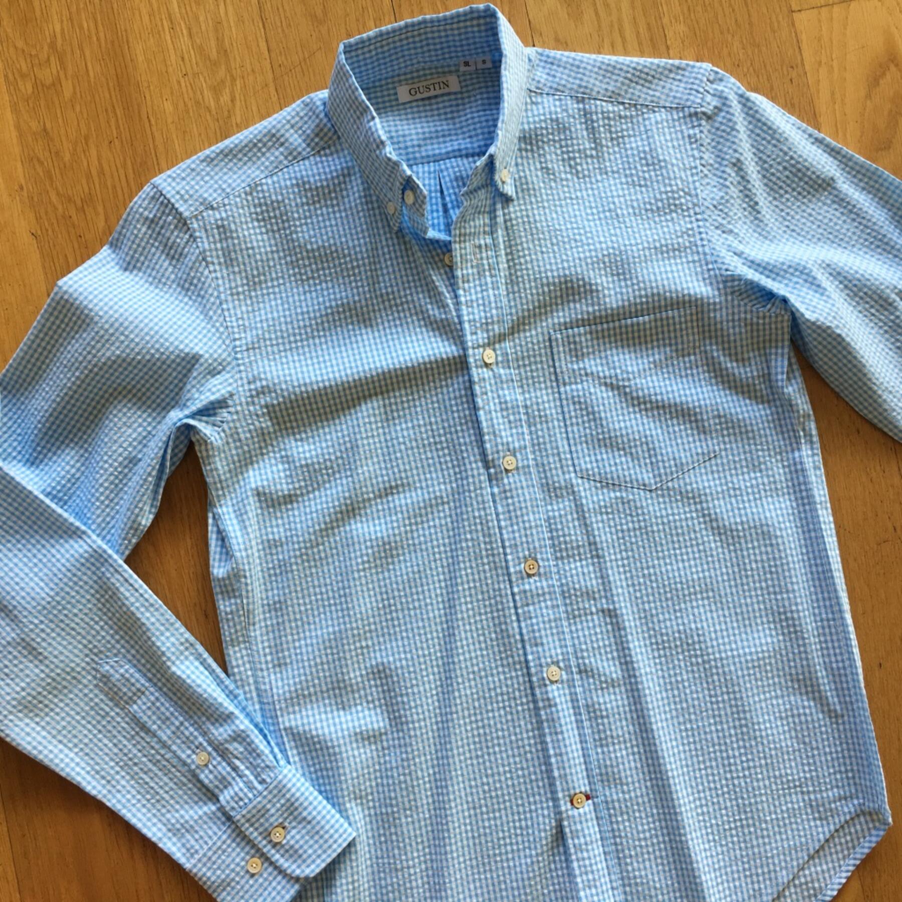 gustin #515 sky gingham seersucker