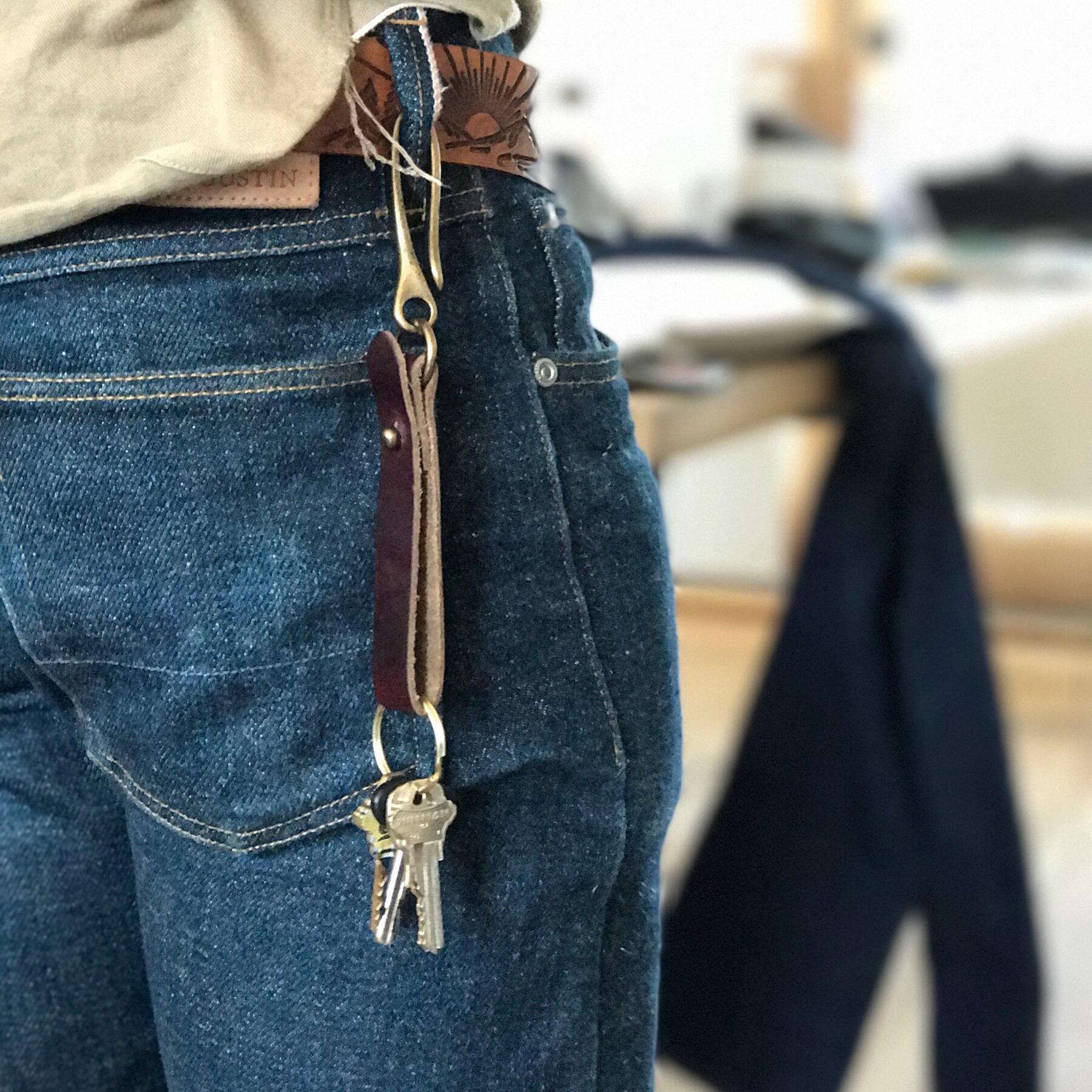 gustin fish hook keychain - horween black chromexcel