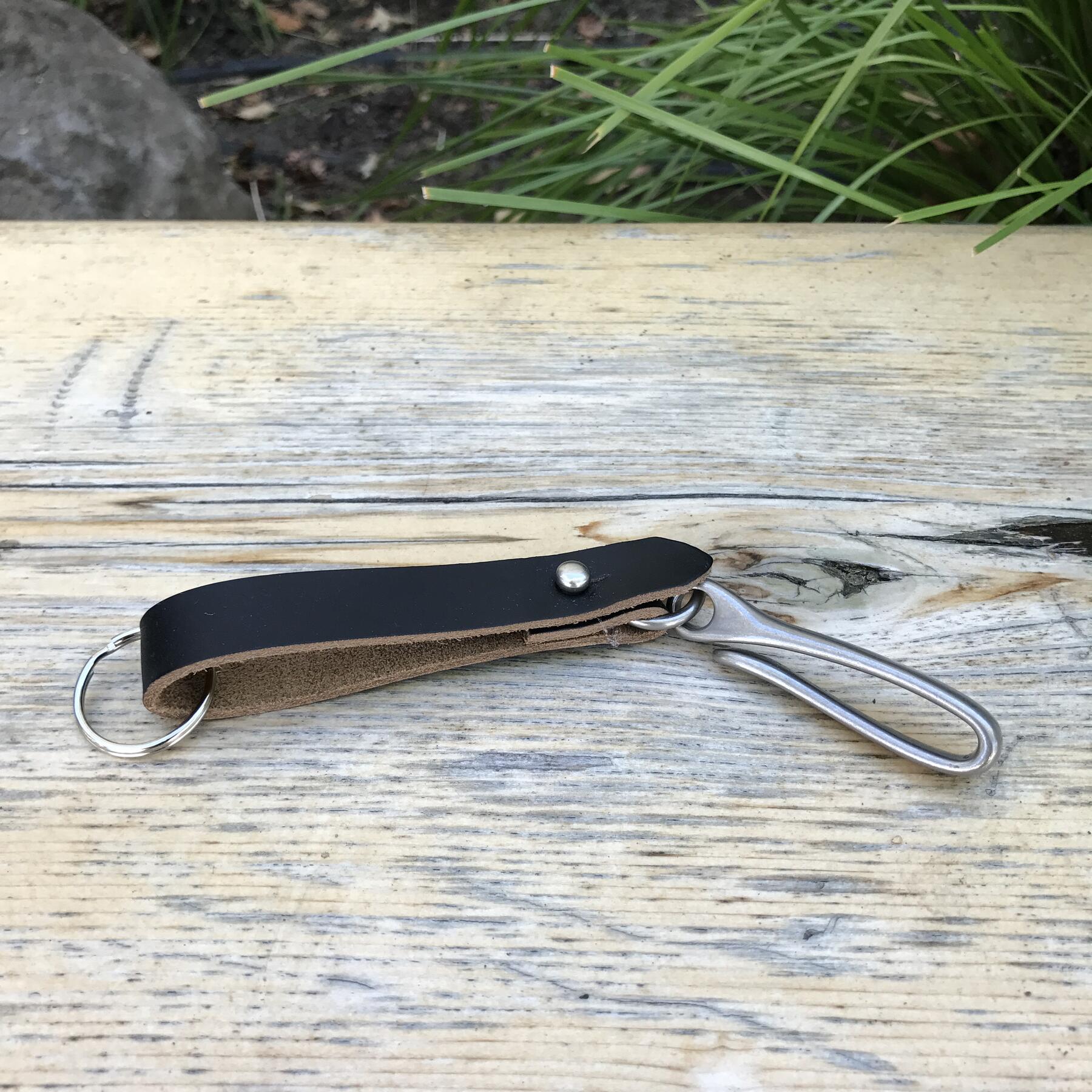 gustin fish hook keychain - horween black chromexcel