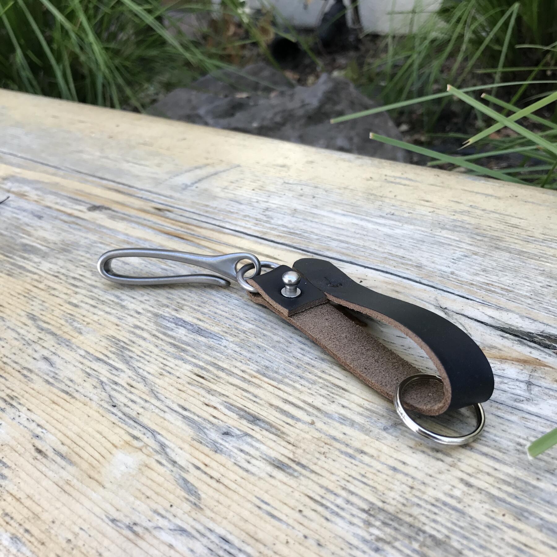 gustin fish hook keychain - horween black chromexcel