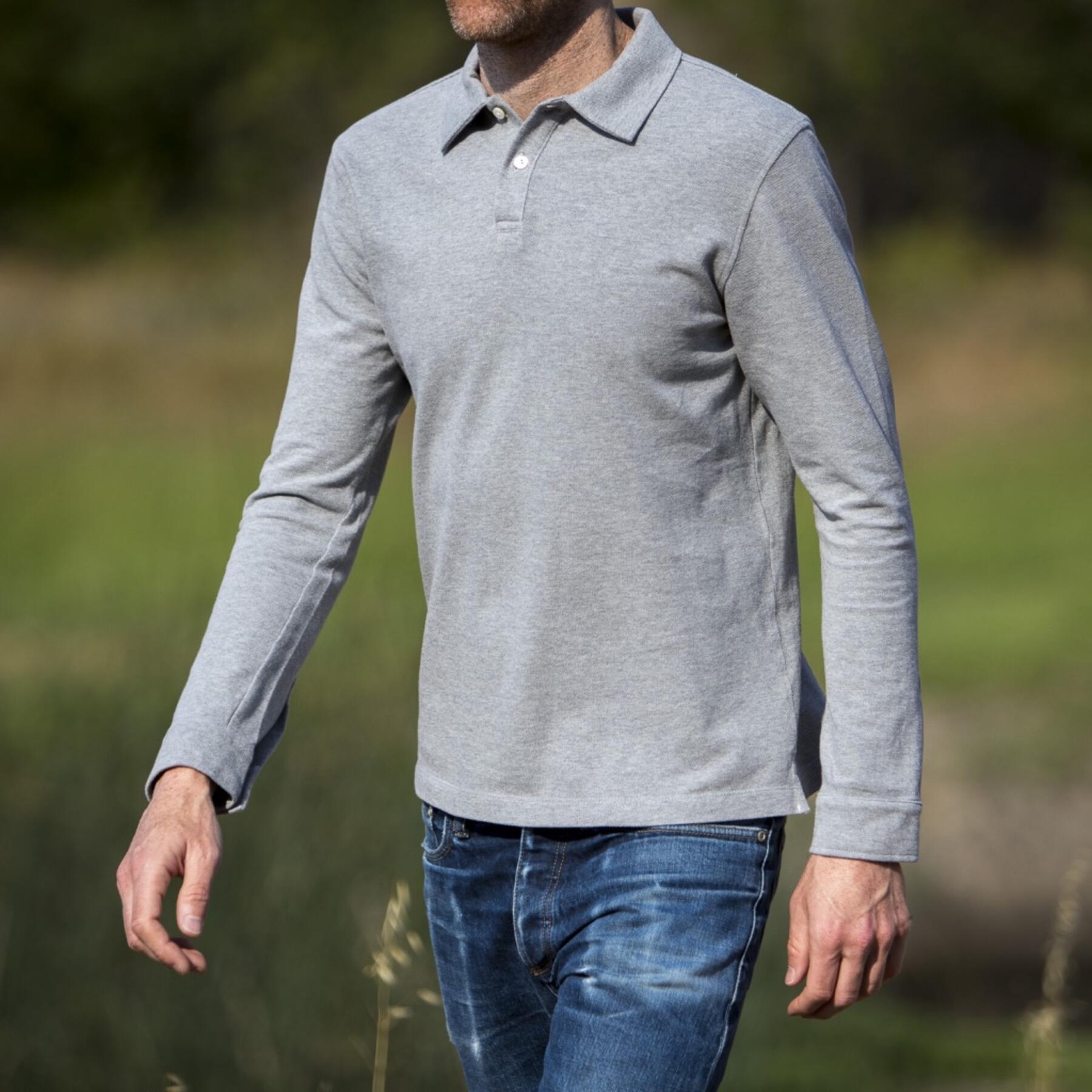 gustin japan long sleeve pique polo heather grey