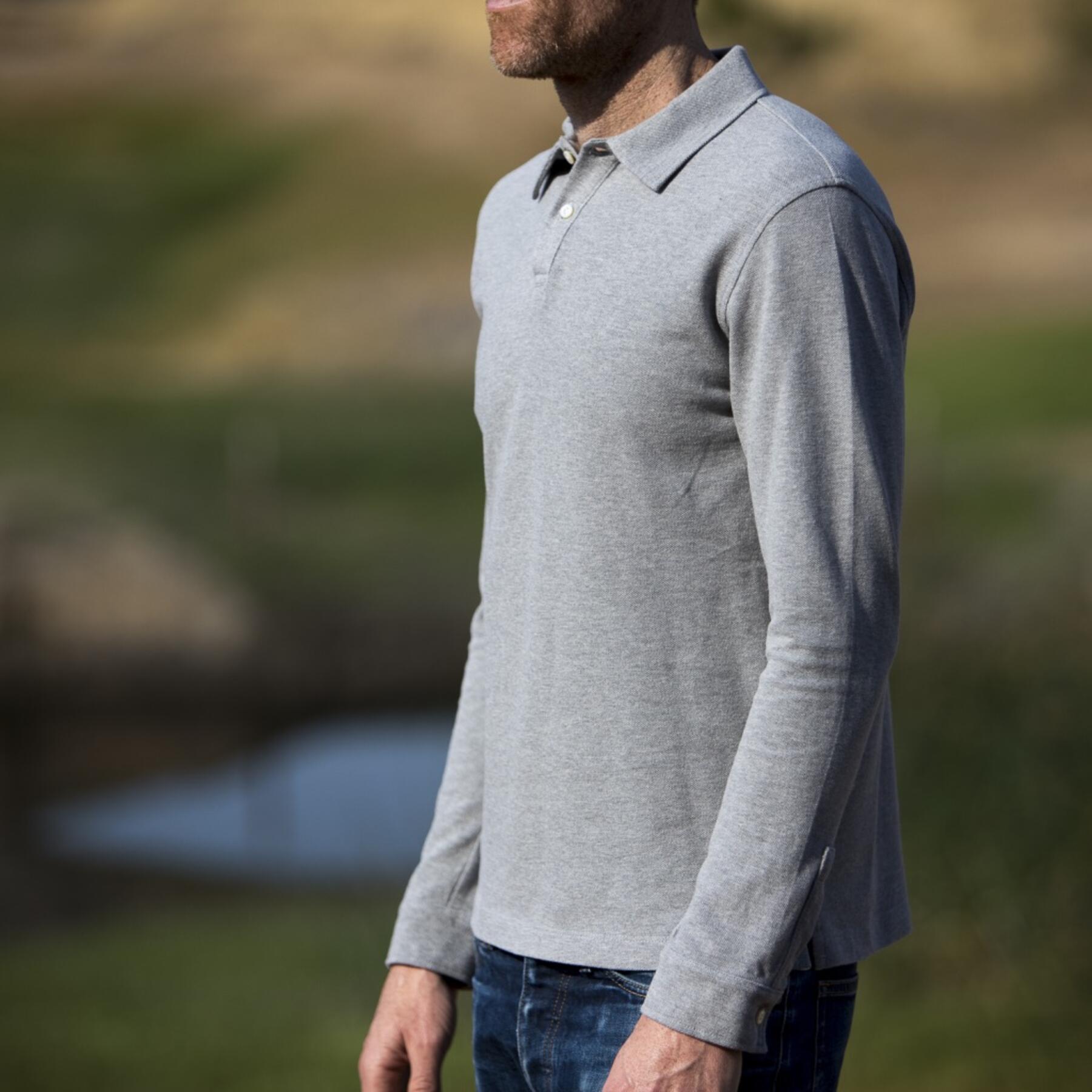 gustin japan long sleeve pique polo heather grey