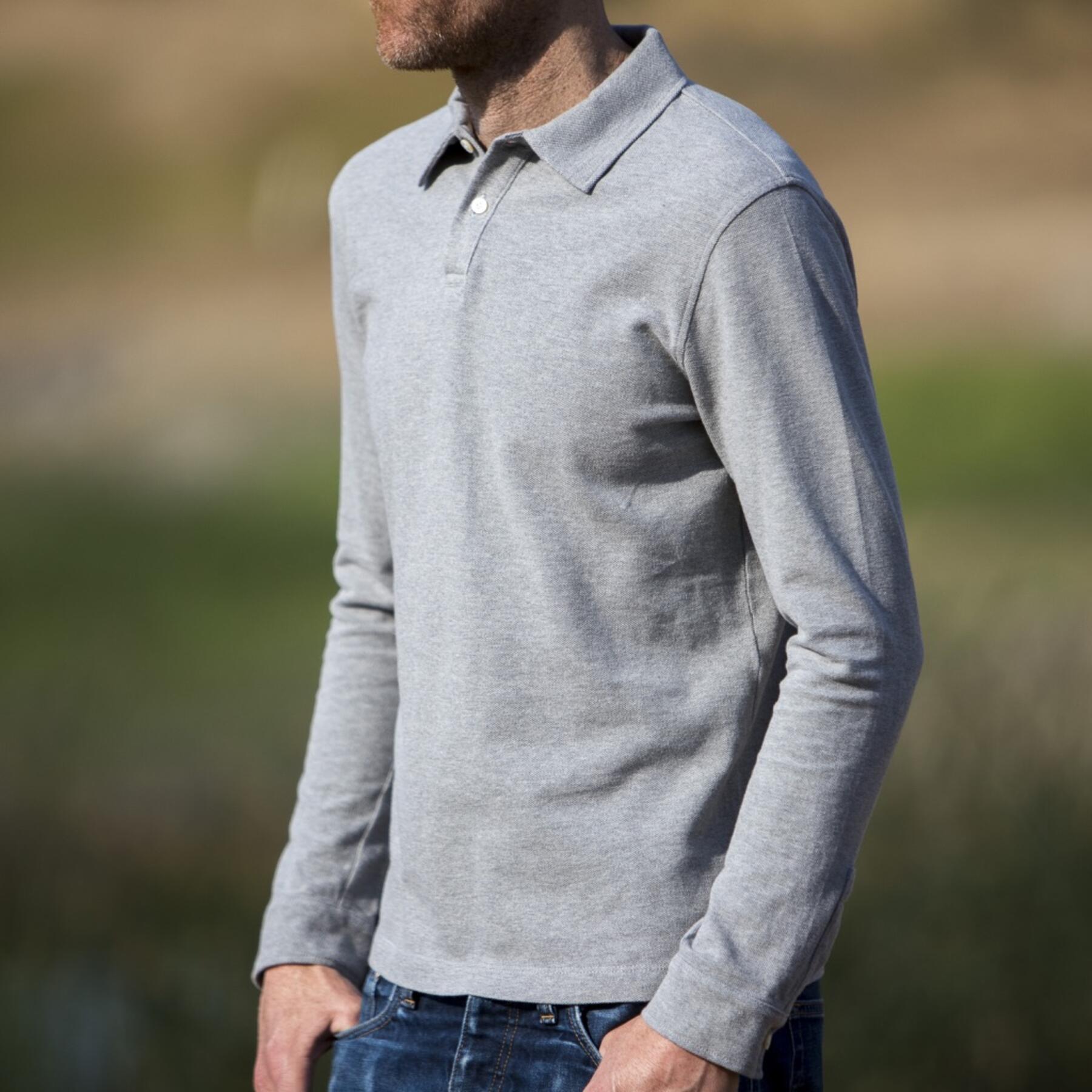gustin japan long sleeve pique polo heather grey