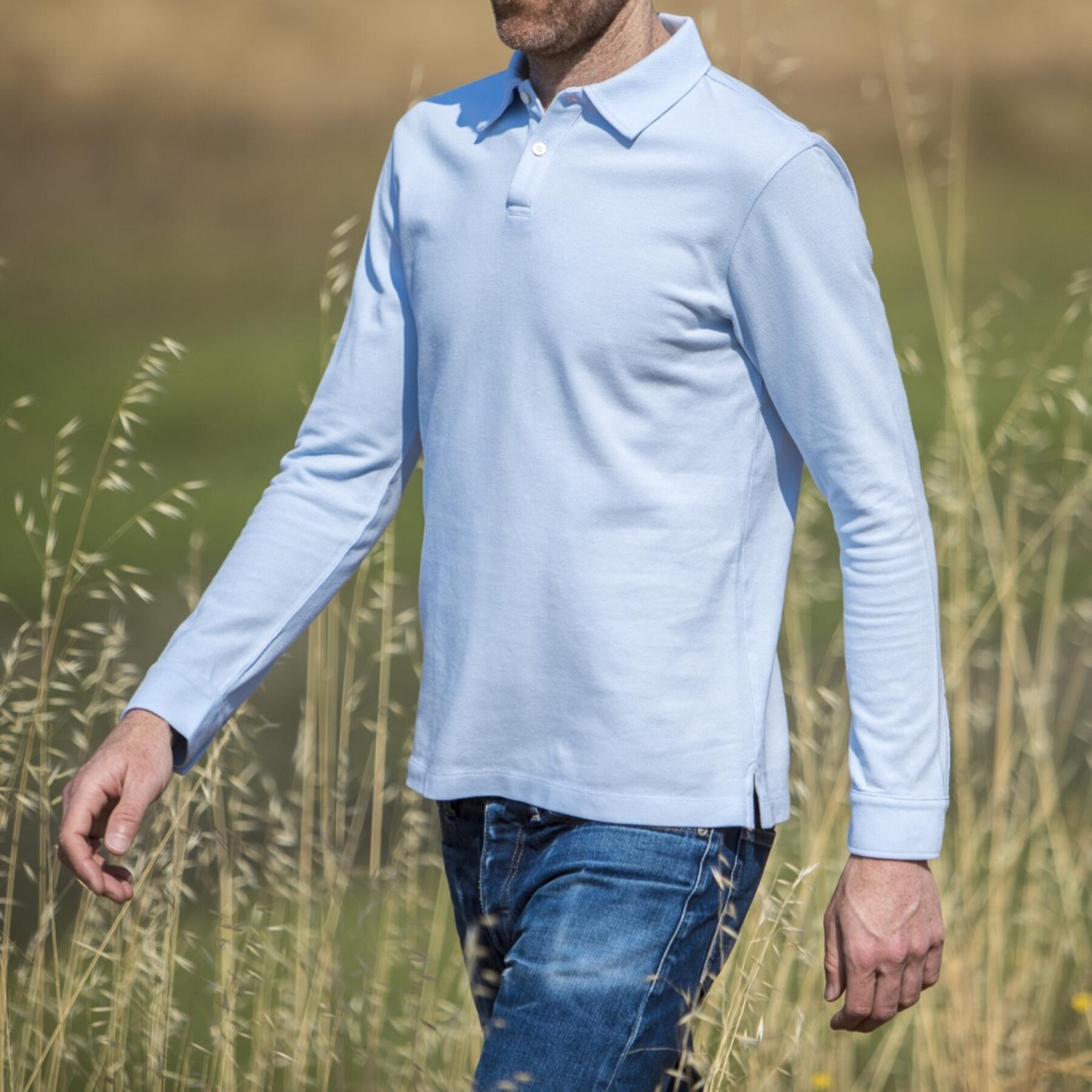 gustin japan long sleeve pique polo sky