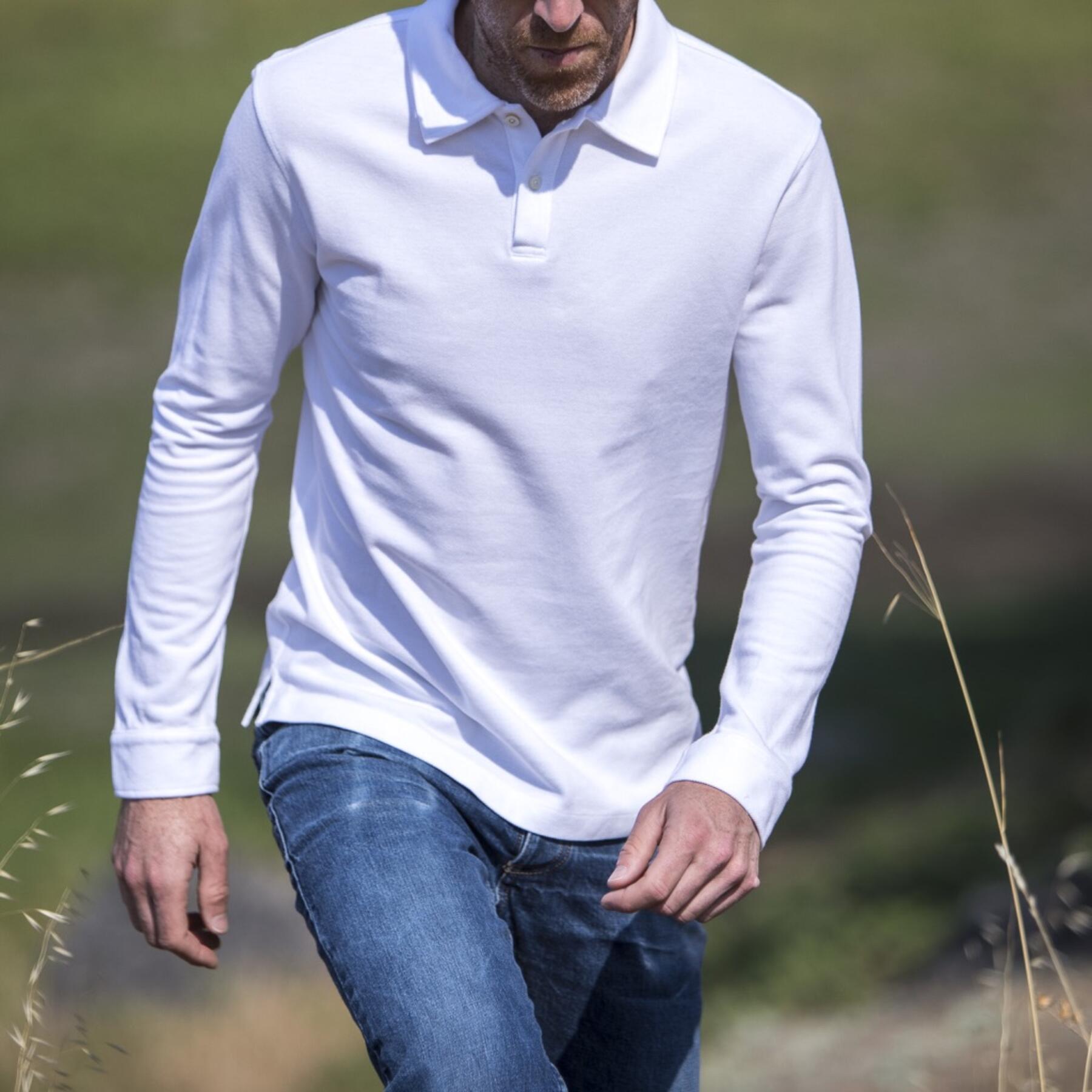 gustin japan long sleeve pique polo white