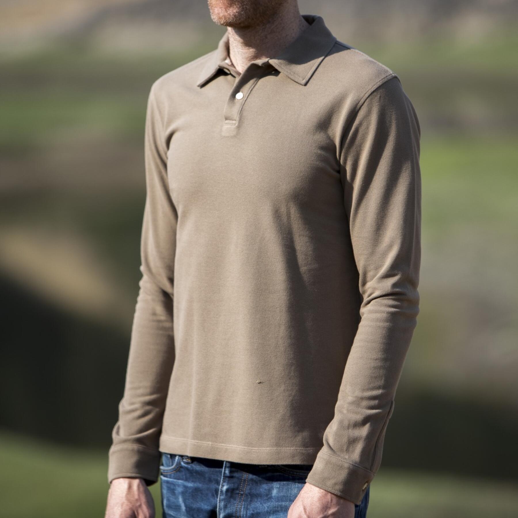 gustin japan long sleeve pique polo brown