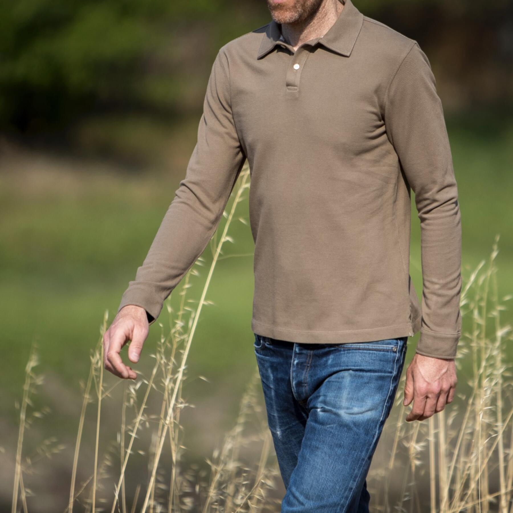 gustin japan long sleeve pique polo brown