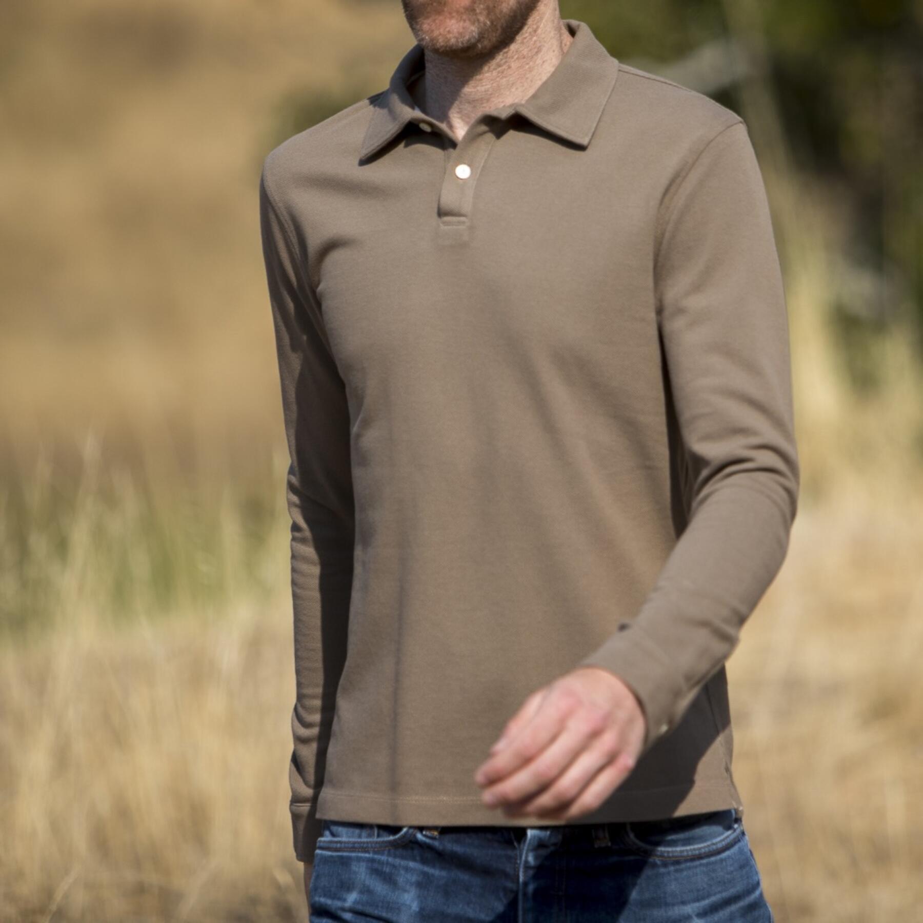 gustin japan long sleeve pique polo brown