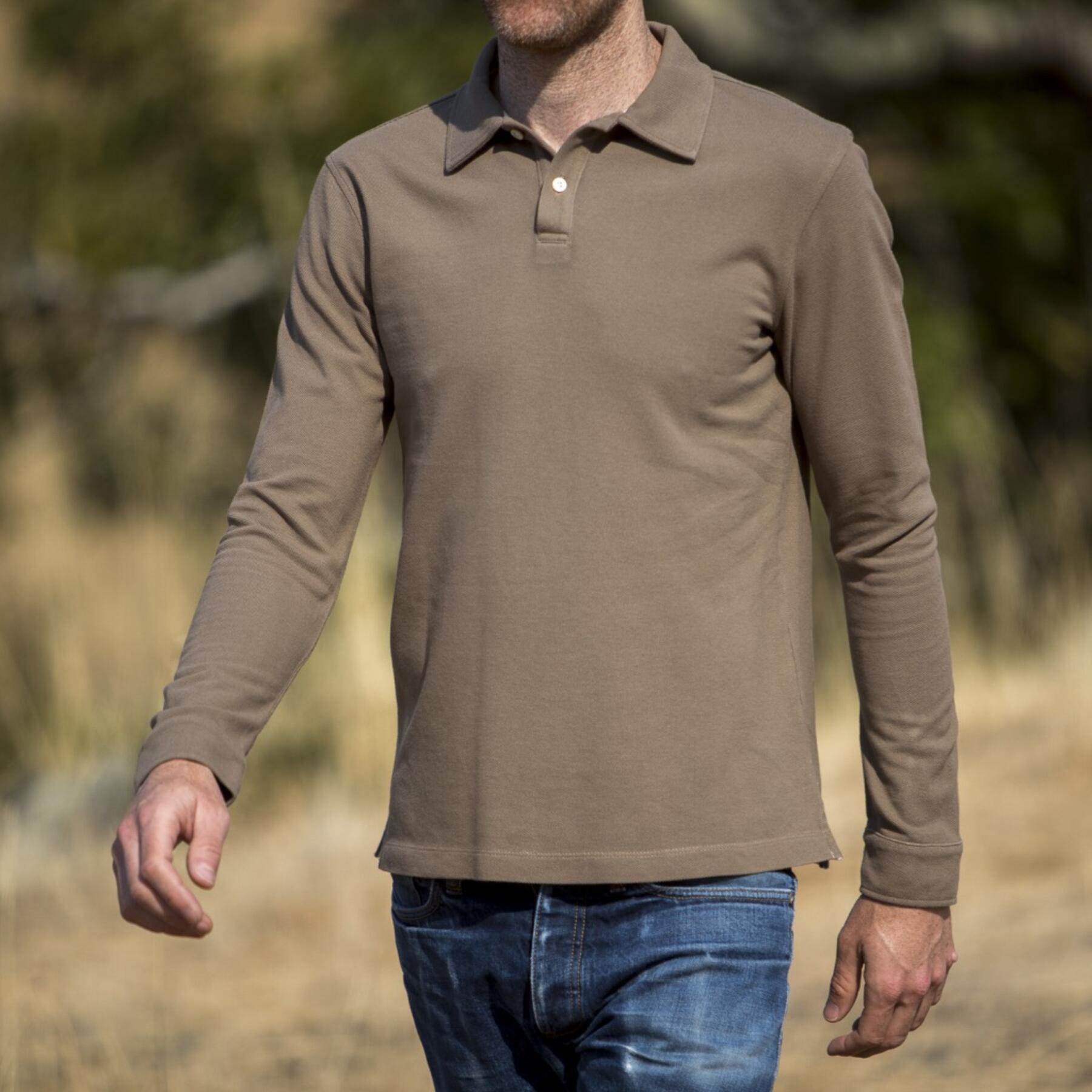 gustin japan long sleeve pique polo brown