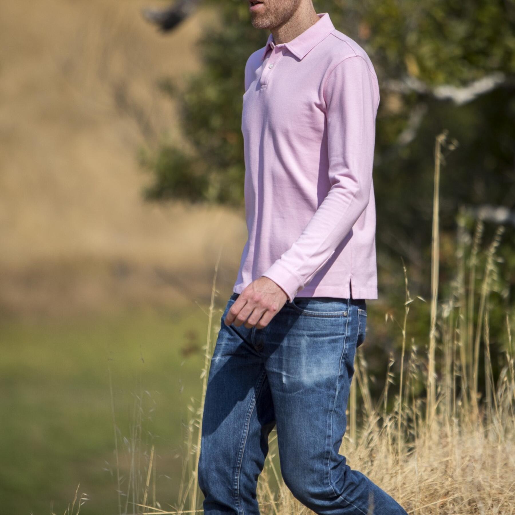 gustin japan long sleeve pique polo pink