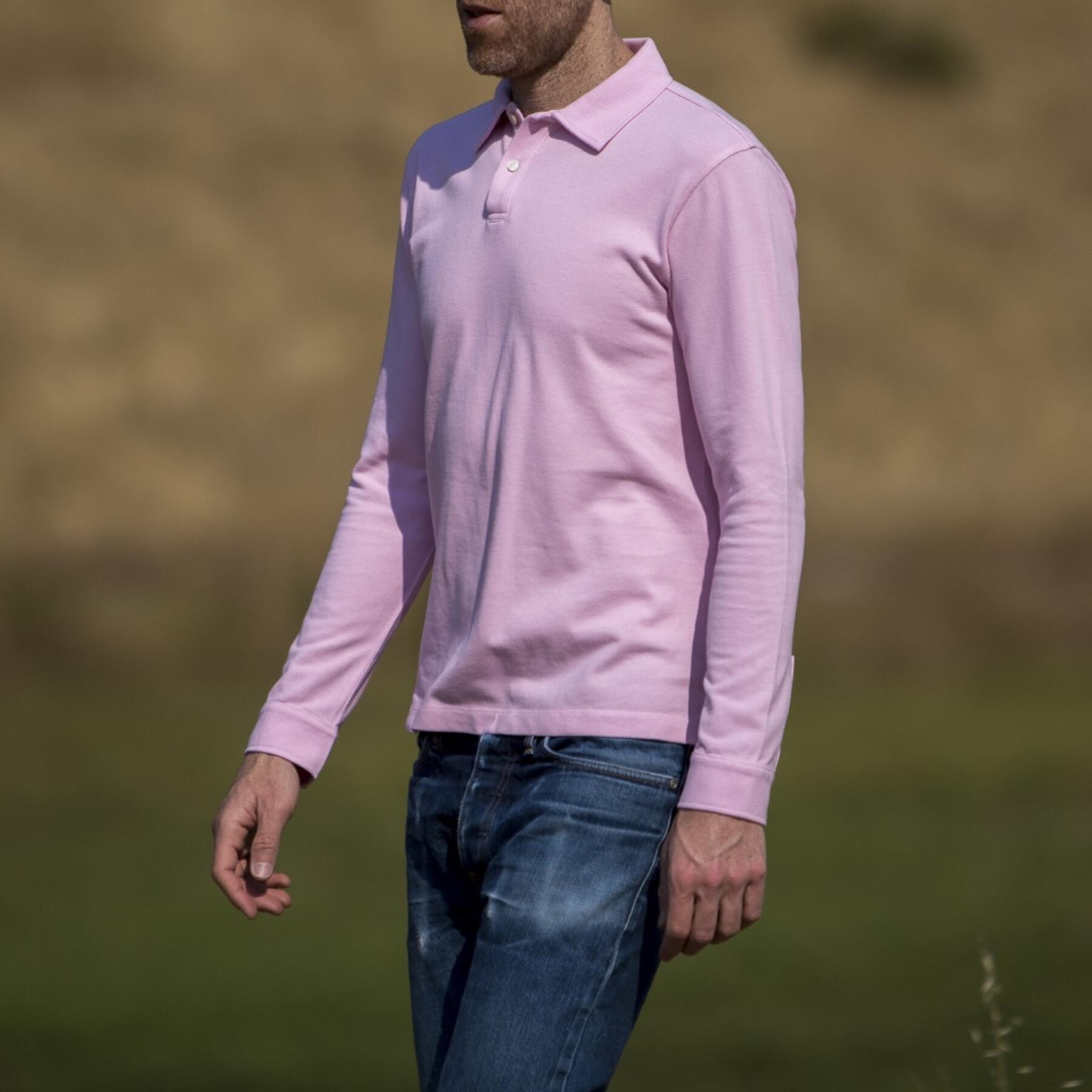 gustin japan long sleeve pique polo pink