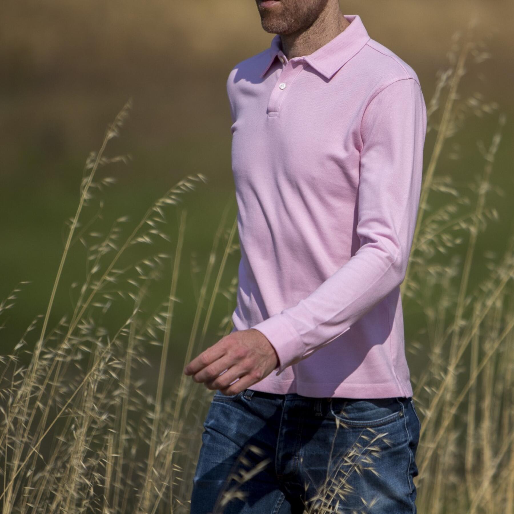 gustin japan long sleeve pique polo pink