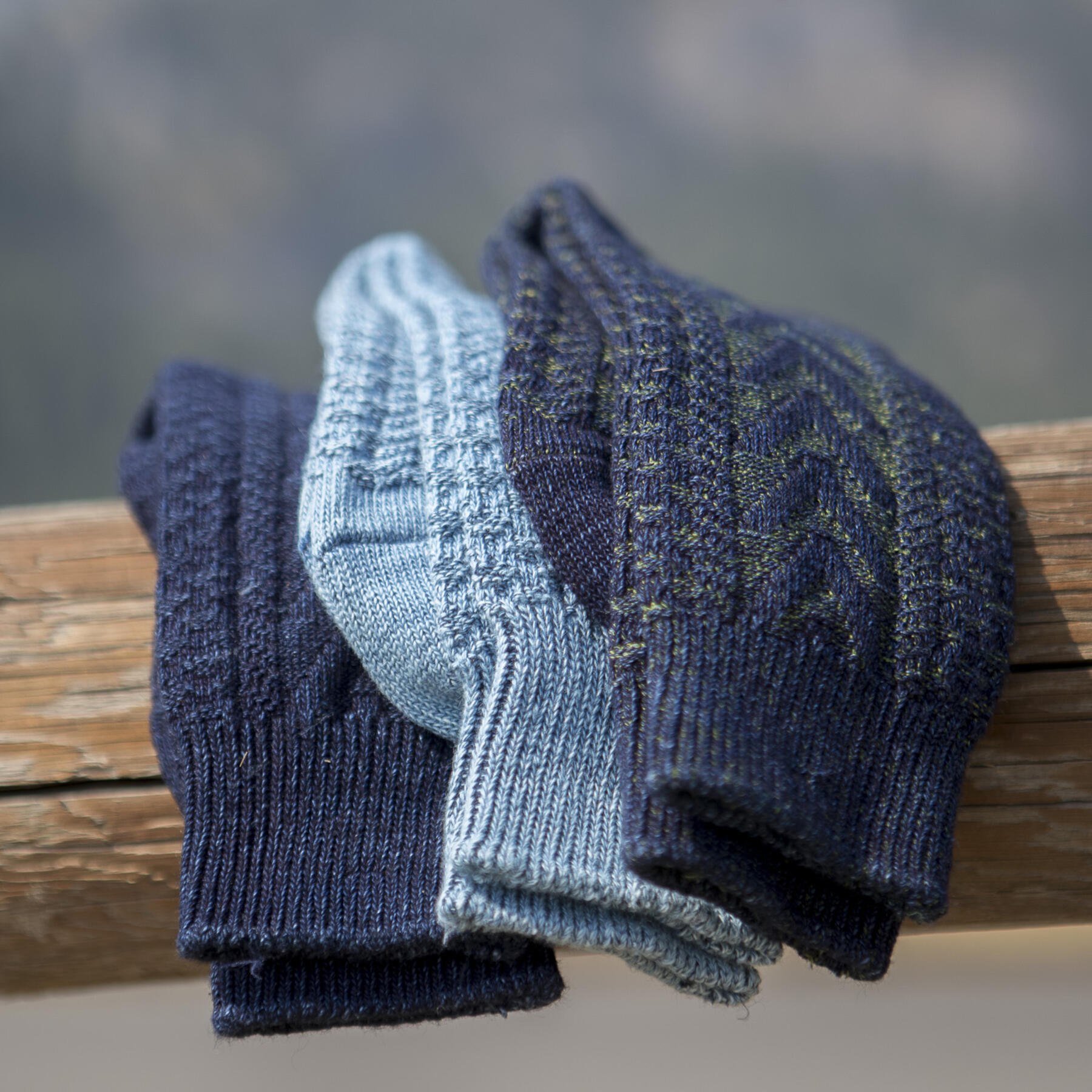 gustin japan indigo cable-knit sock 3pk