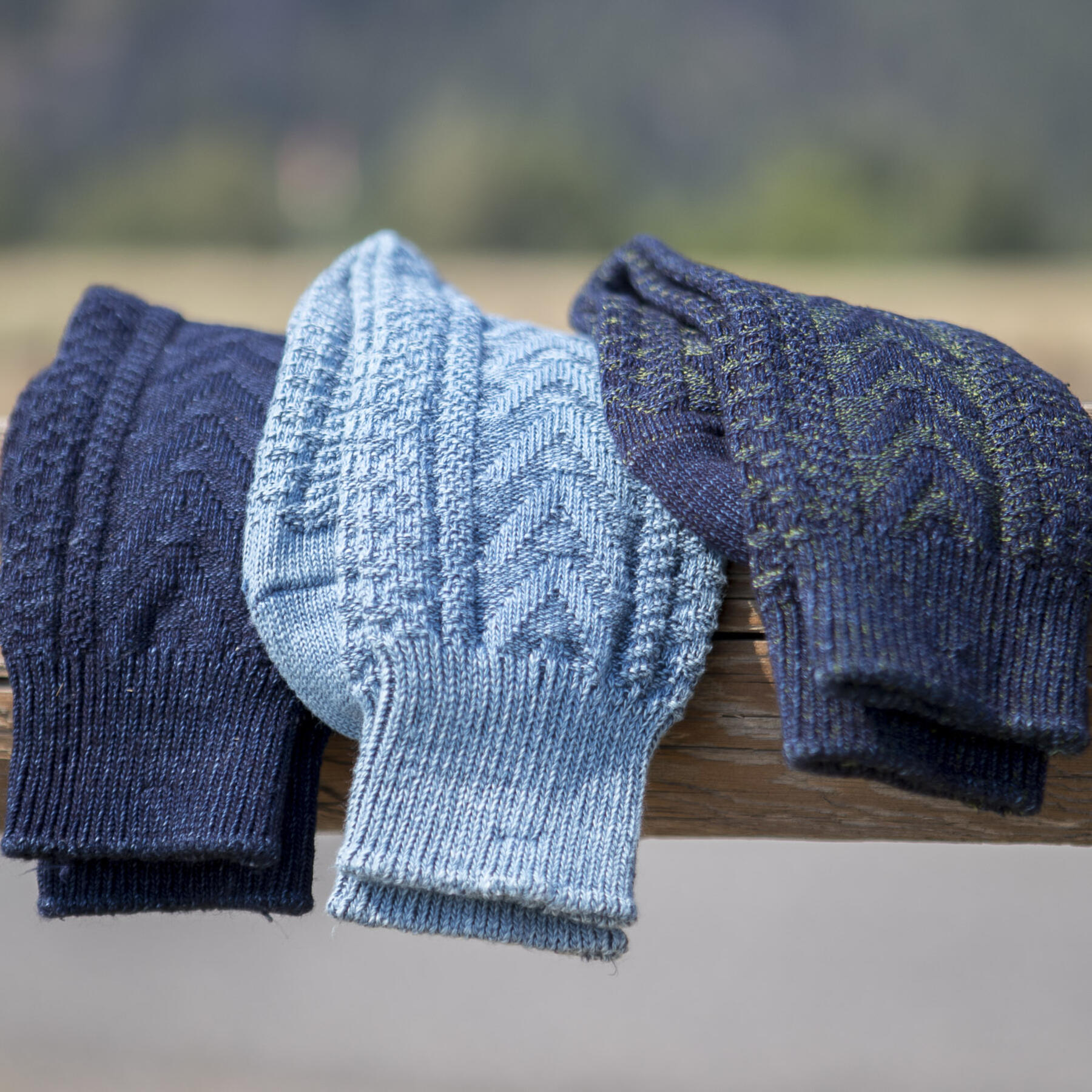 gustin japan indigo cable-knit sock 3pk