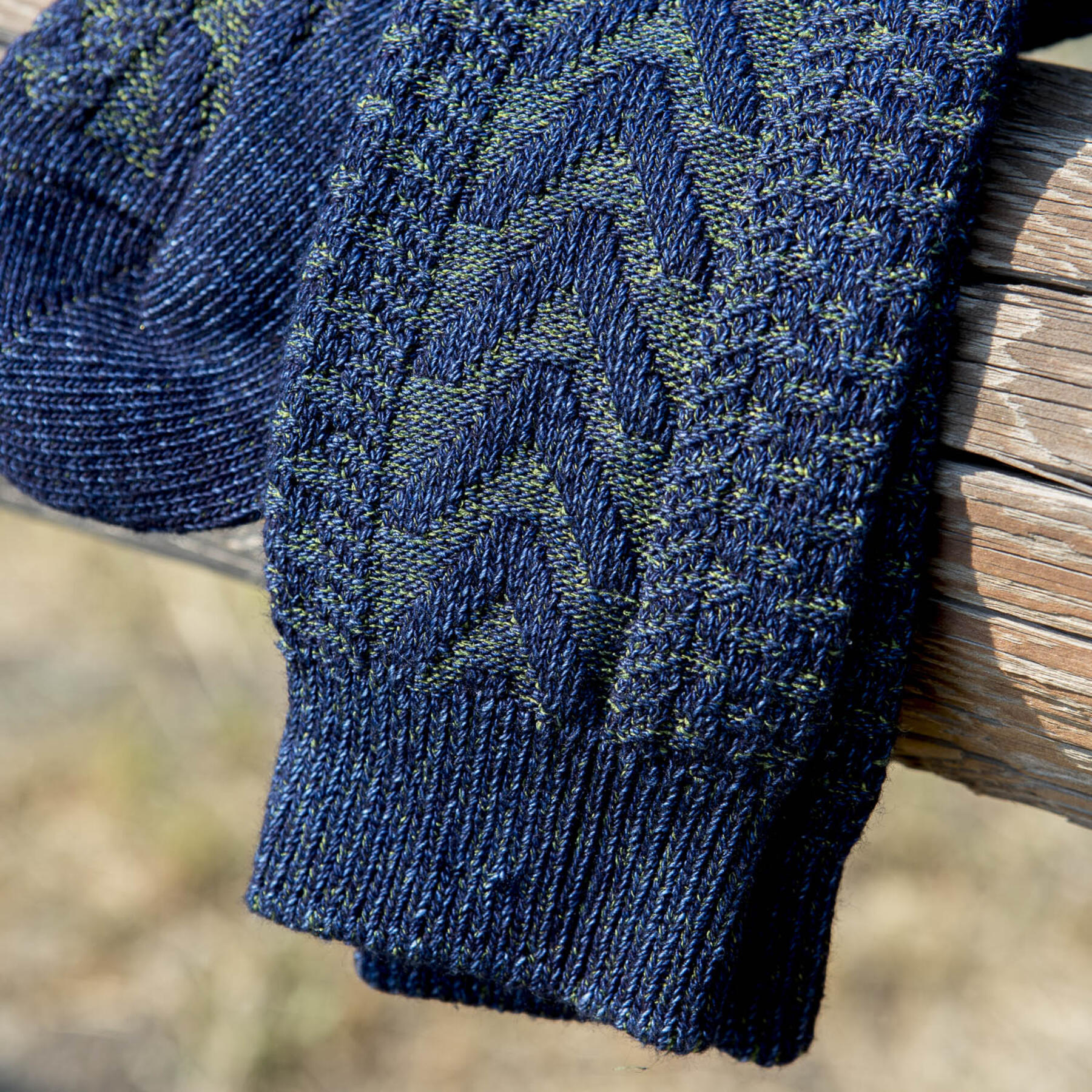 gustin japan indigo cable-knit sock 3pk