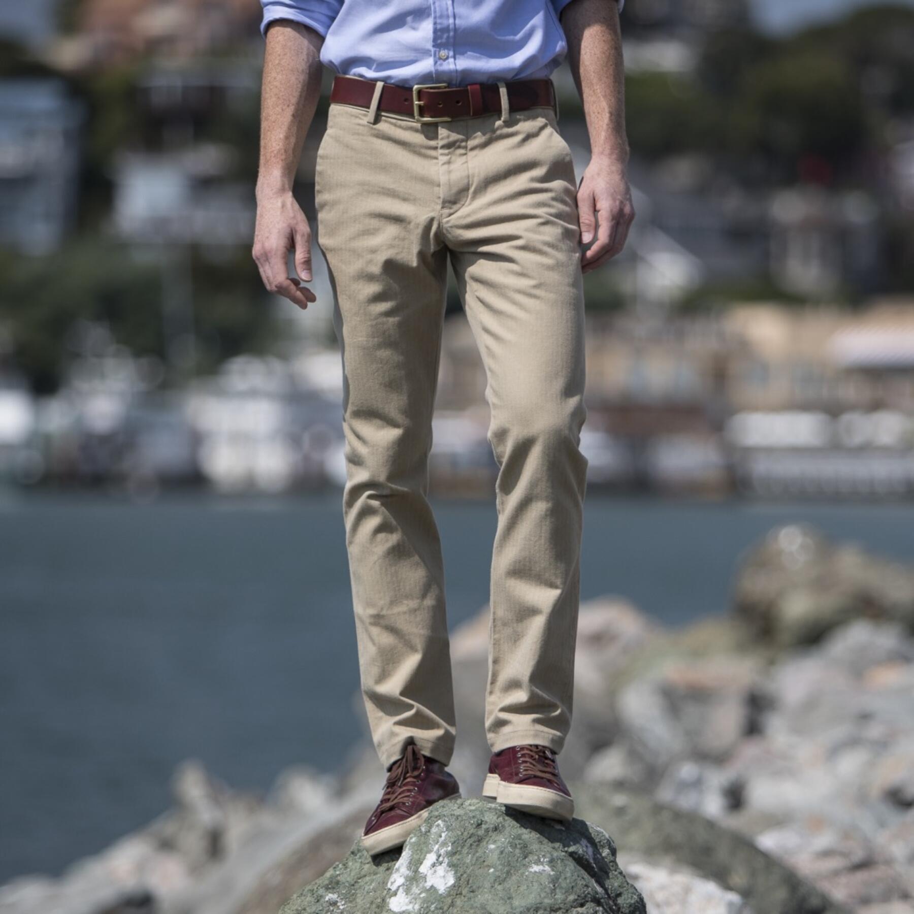 gustin #141 japan khaki herringbone chinos