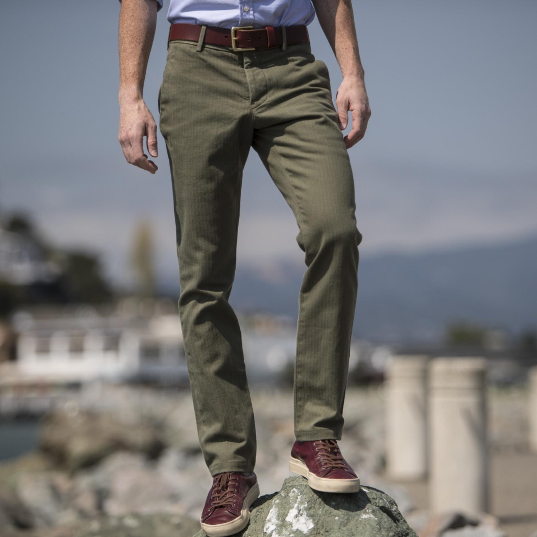 gustin #143 japan olive herringbone chinos