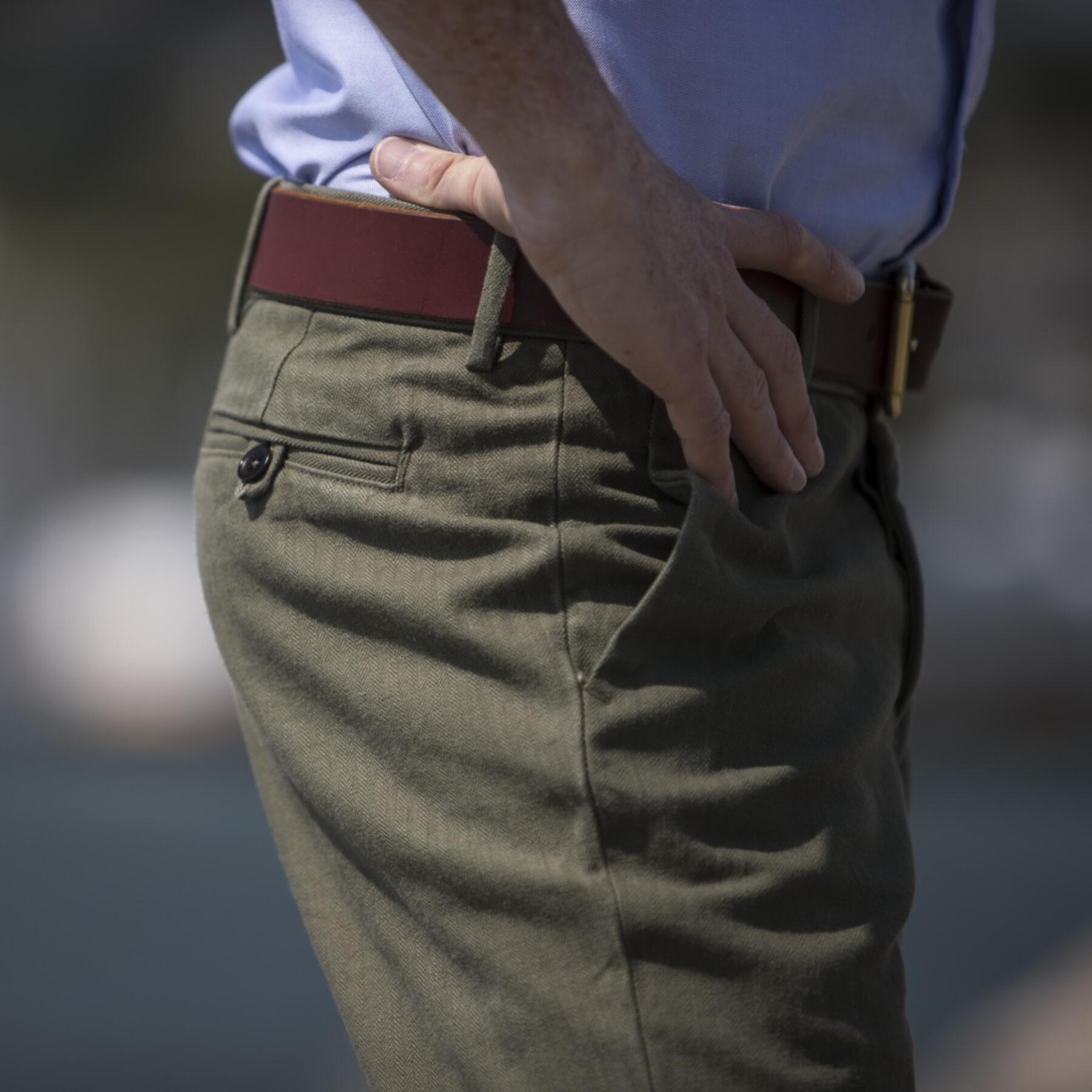 gustin #143 japan olive herringbone chinos