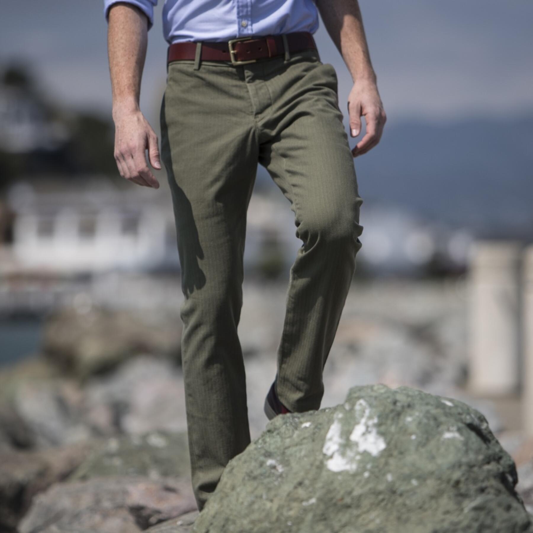 gustin #143 japan olive herringbone chinos