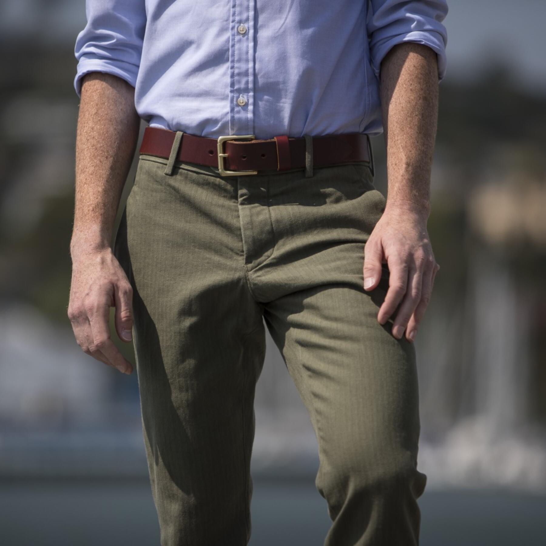 gustin #143 japan olive herringbone chinos