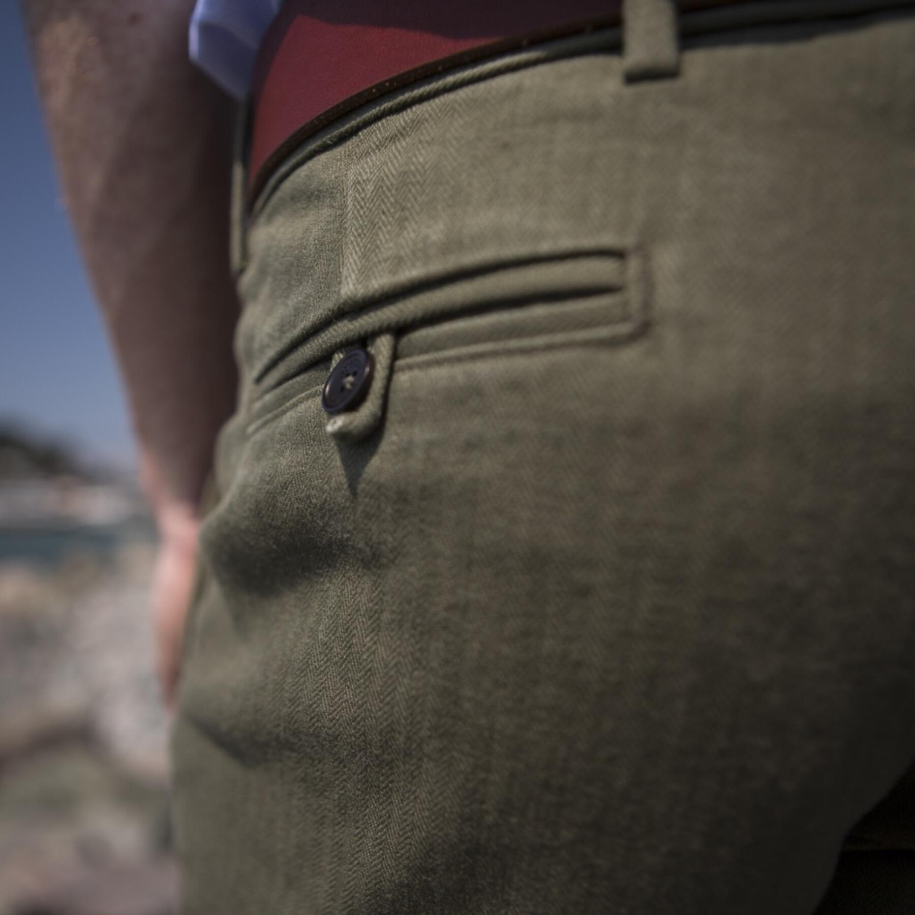 gustin #143 japan olive herringbone chinos