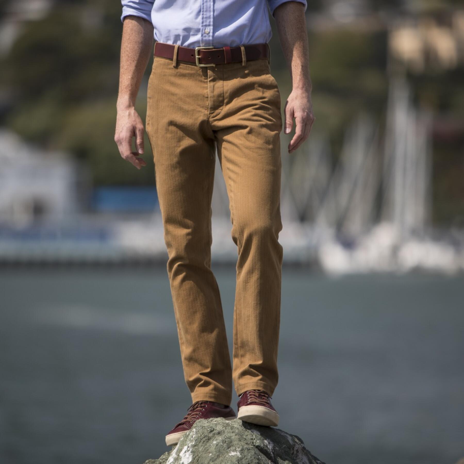 gustin #144 japan camel herringbone chinos