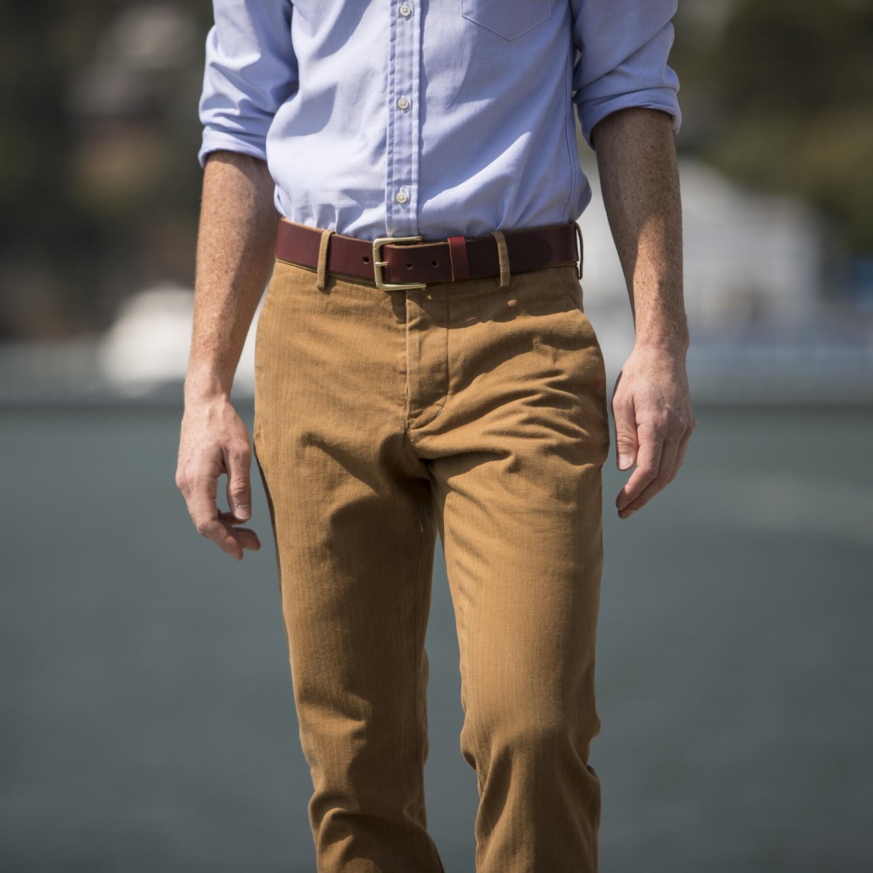 gustin #144 japan camel herringbone chinos