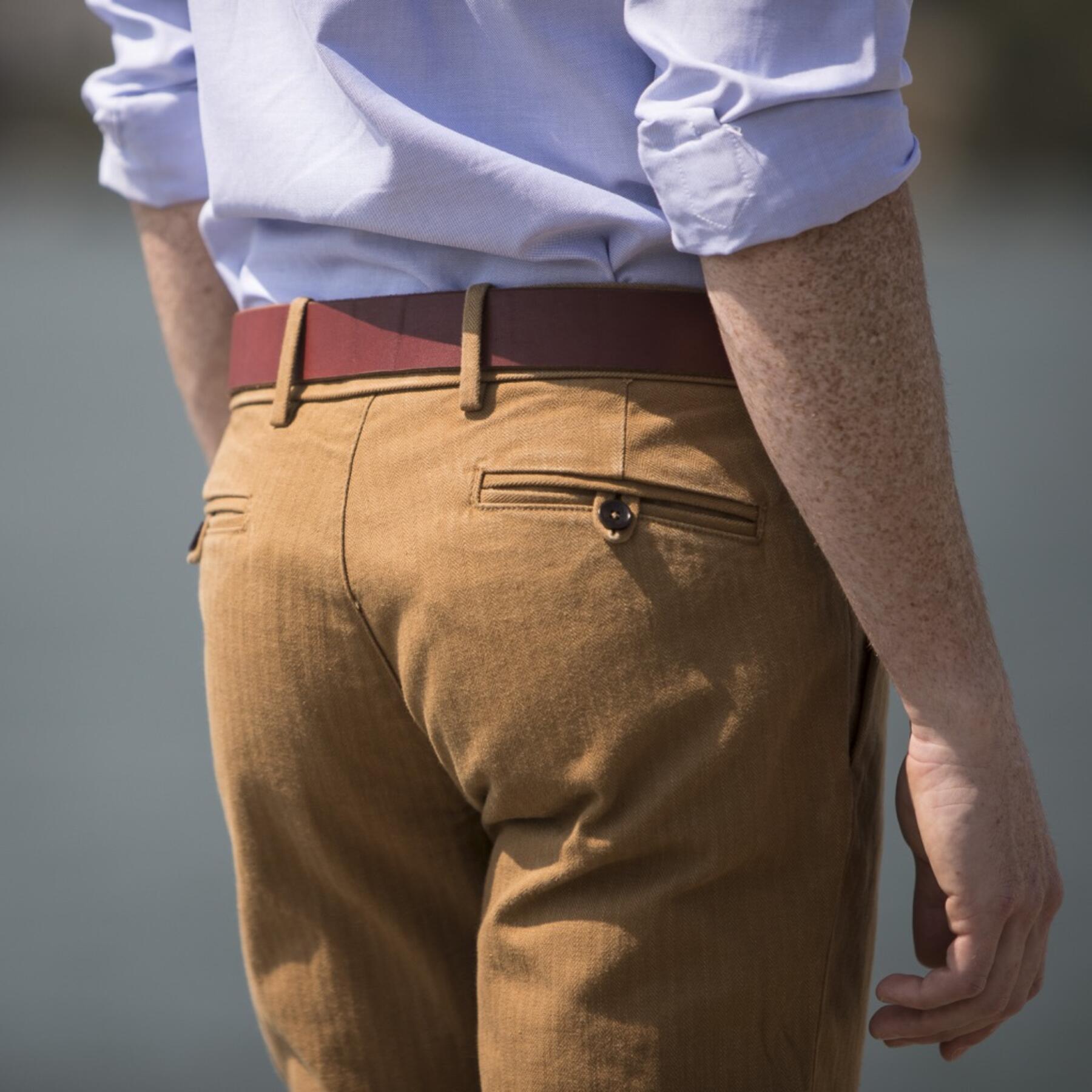 gustin #144 japan camel herringbone chinos
