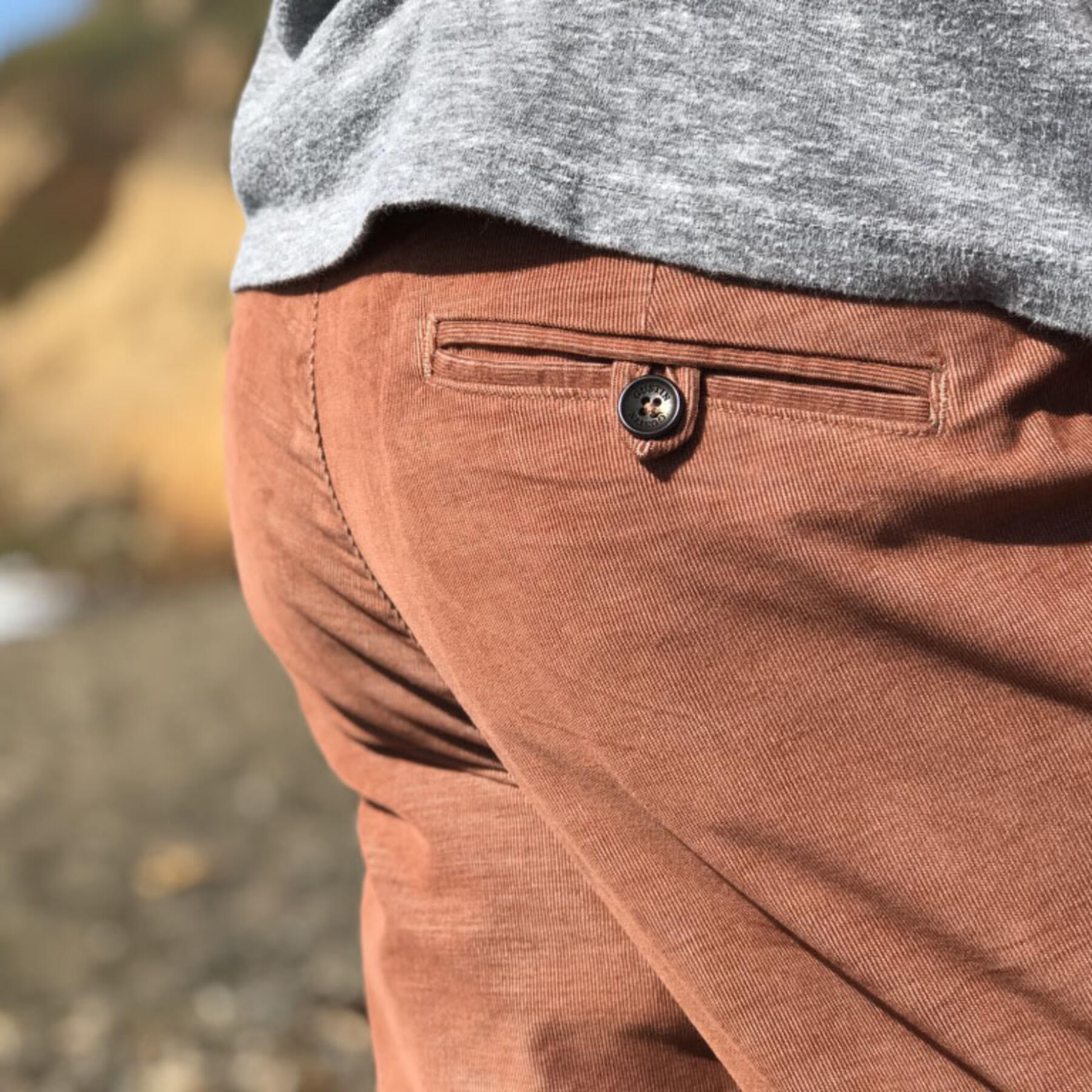 gustin #156 rust stretch corduroy chinos