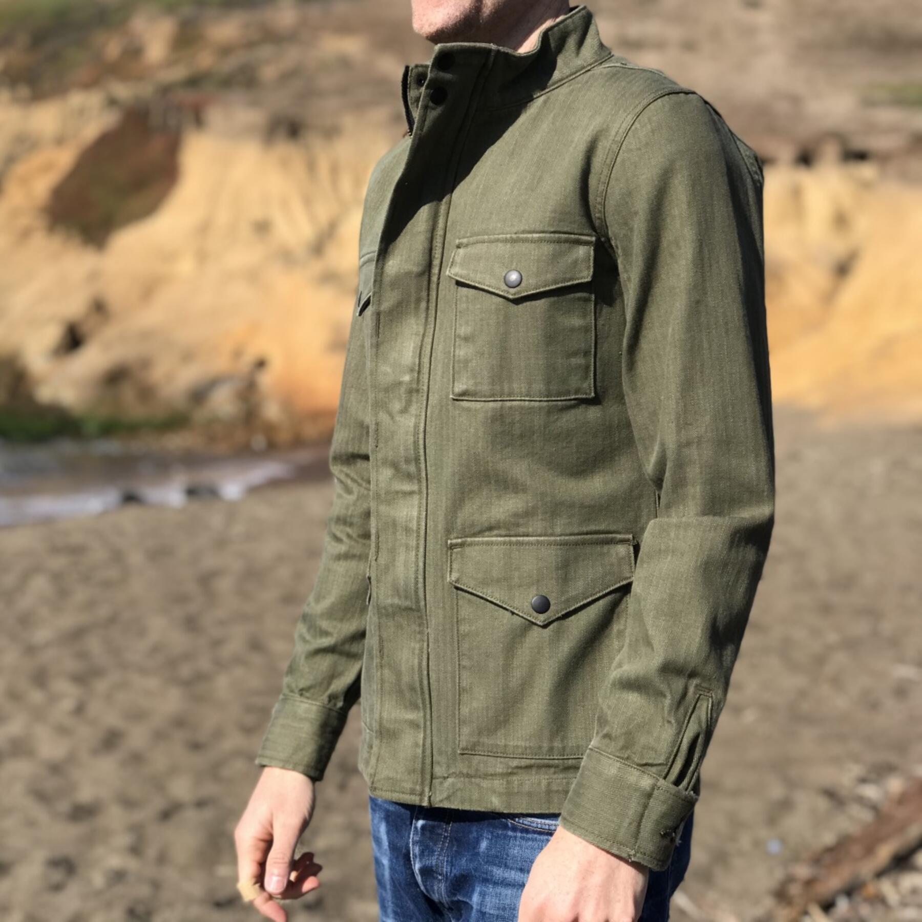 gustin field jacket - olive herringbone