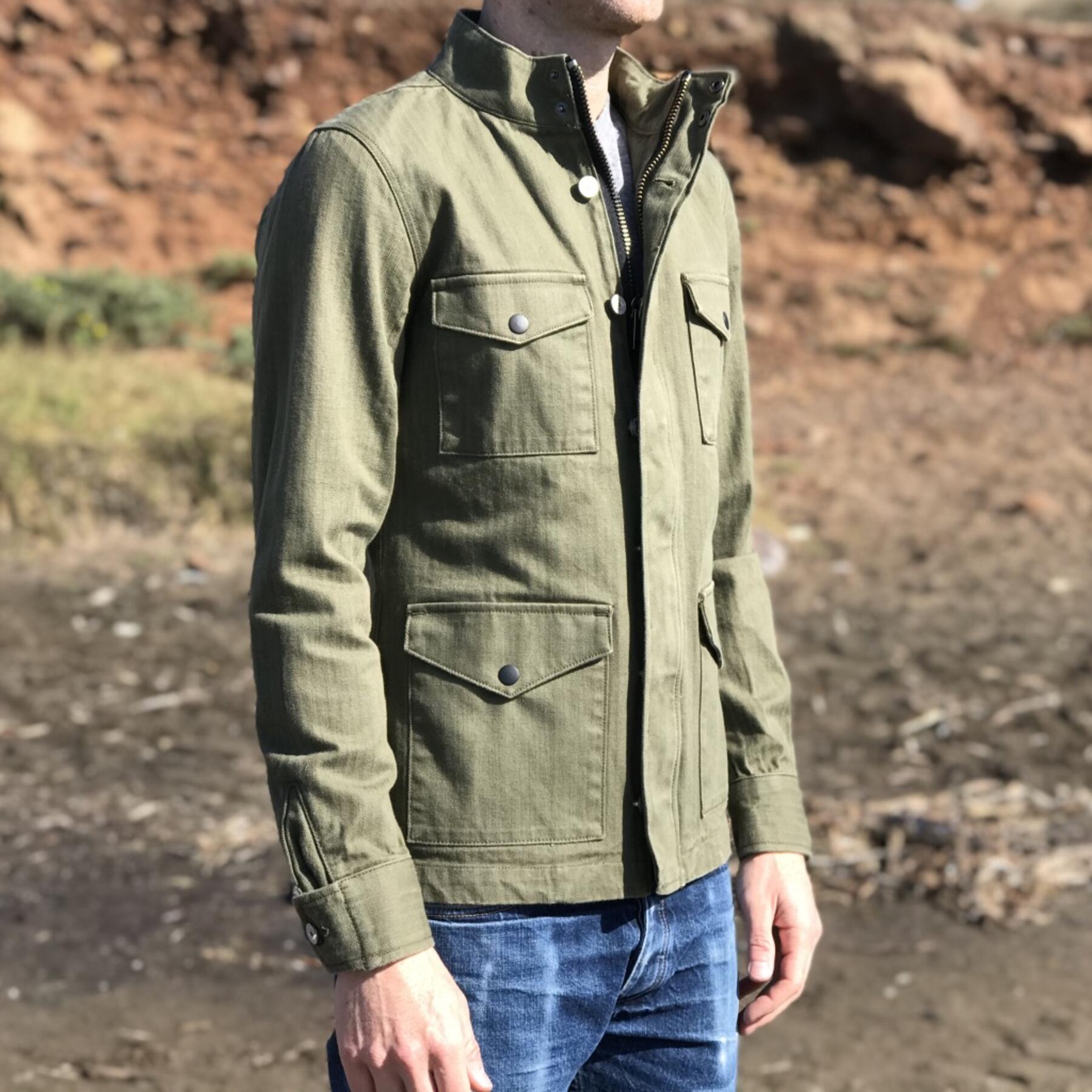 gustin field jacket - olive herringbone