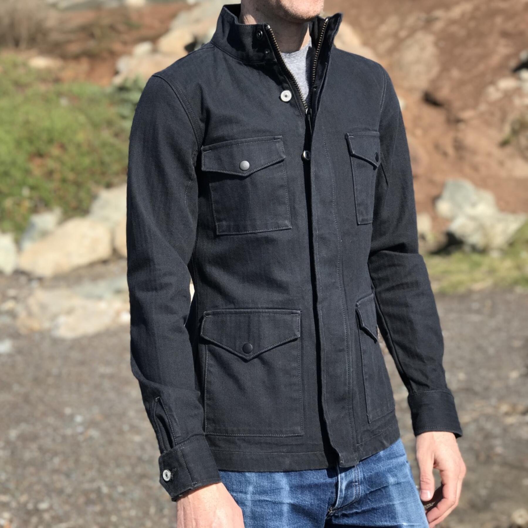 gustin field jacket - black herringbone