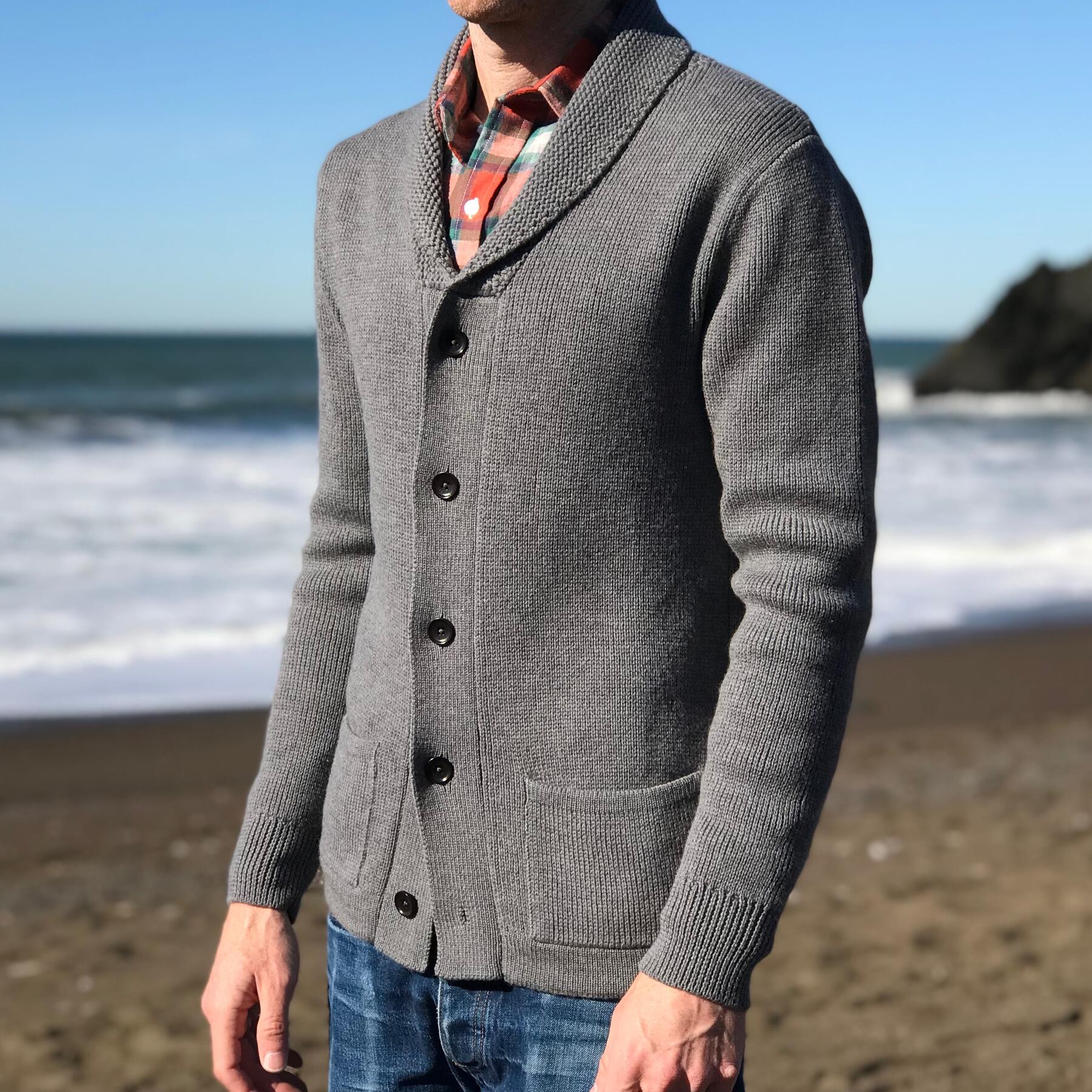 gustin shawl cardigan - grey merino wool