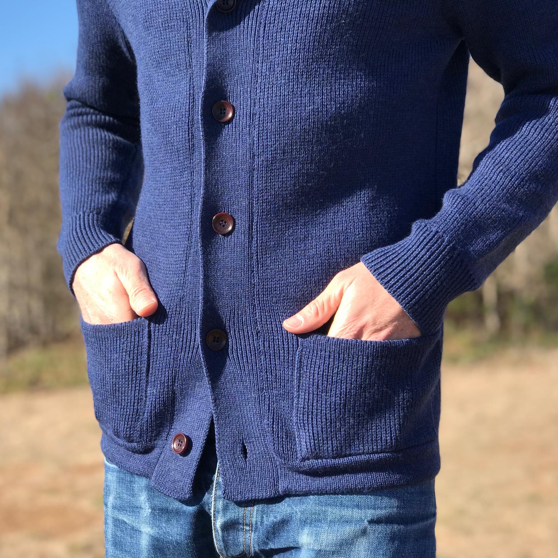 gustin shawl cardigan - navy merino wool
