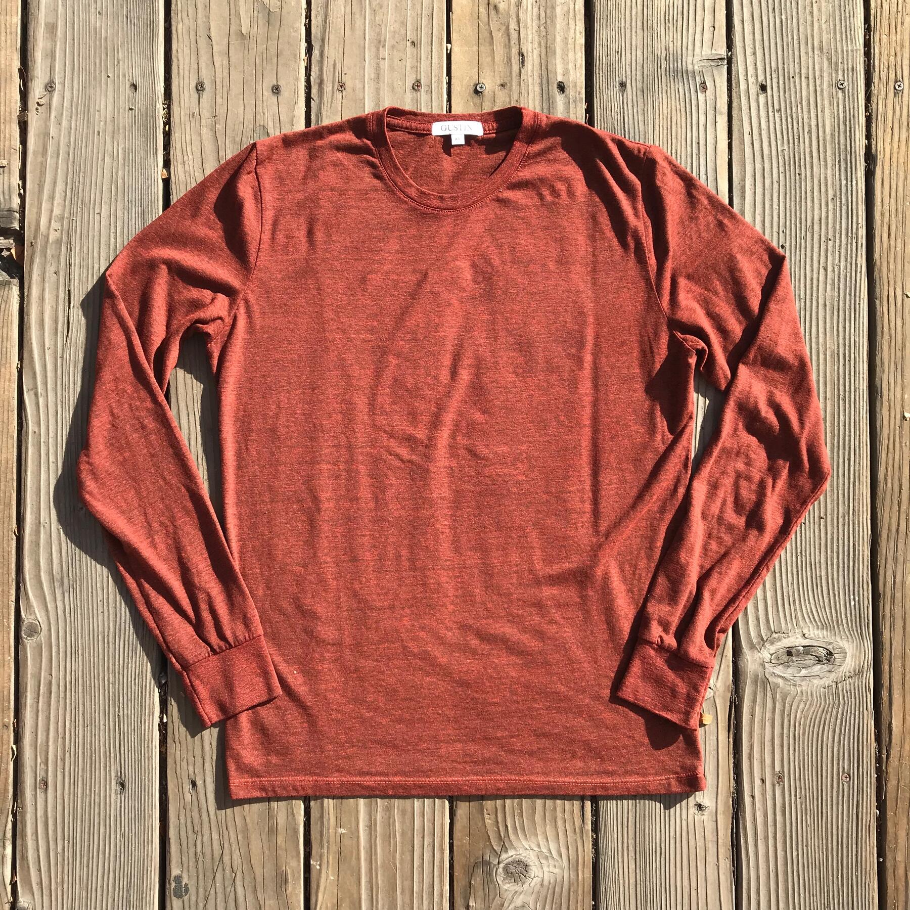 gustin usa heather long sleeve t-shirt 2pk (camel, oxblood)
