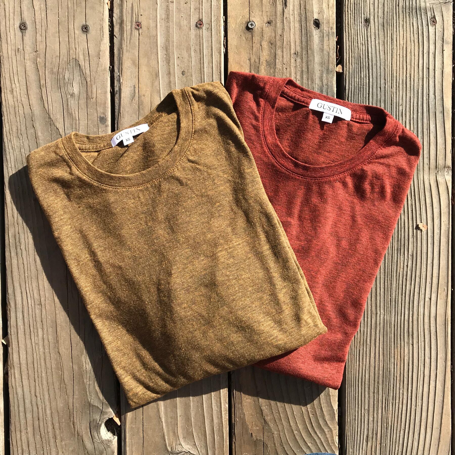 gustin usa heather long sleeve t-shirt 2pk (camel, oxblood)