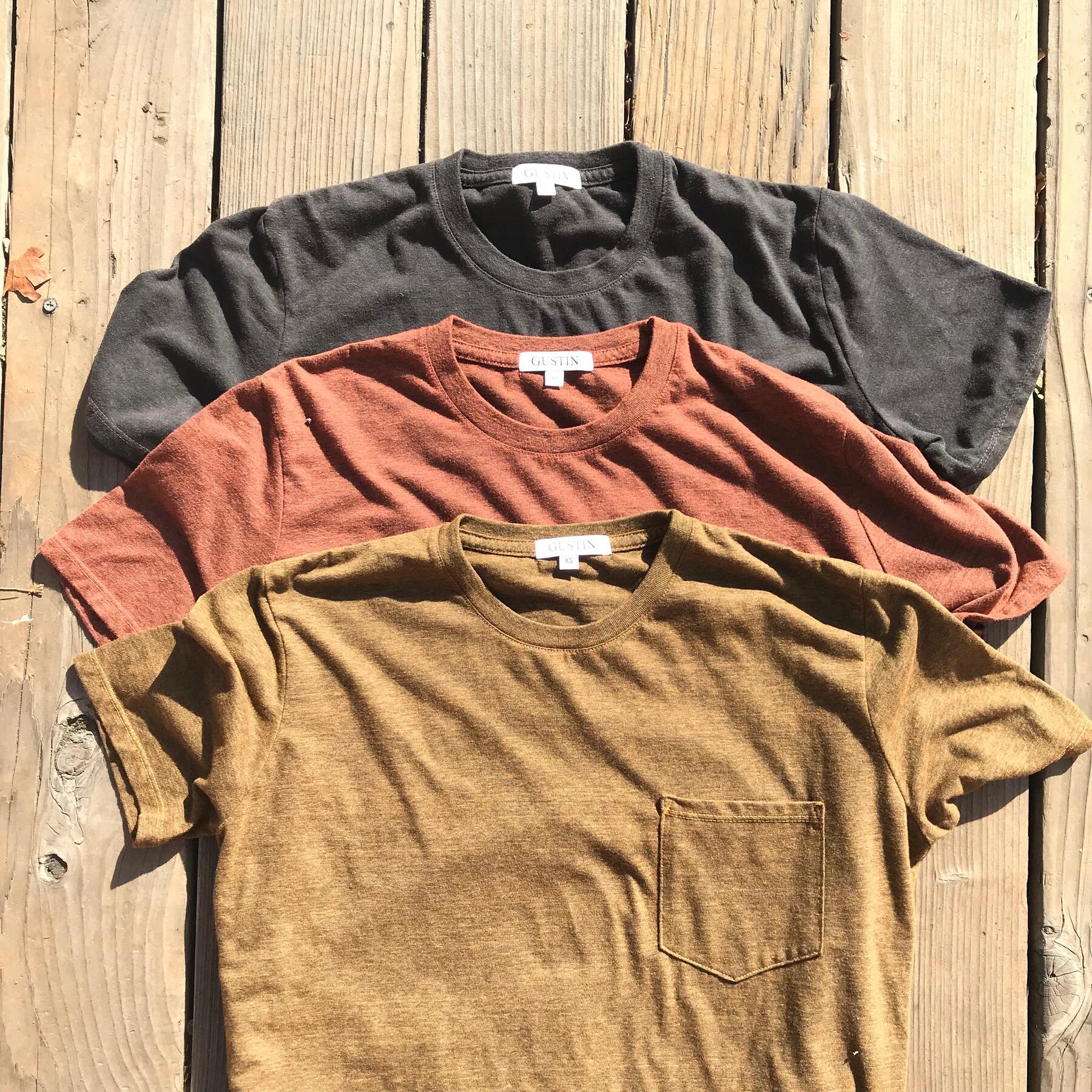 gustin usa heather pocket t-shirt - 3pk (camel, rust, gunmetal)