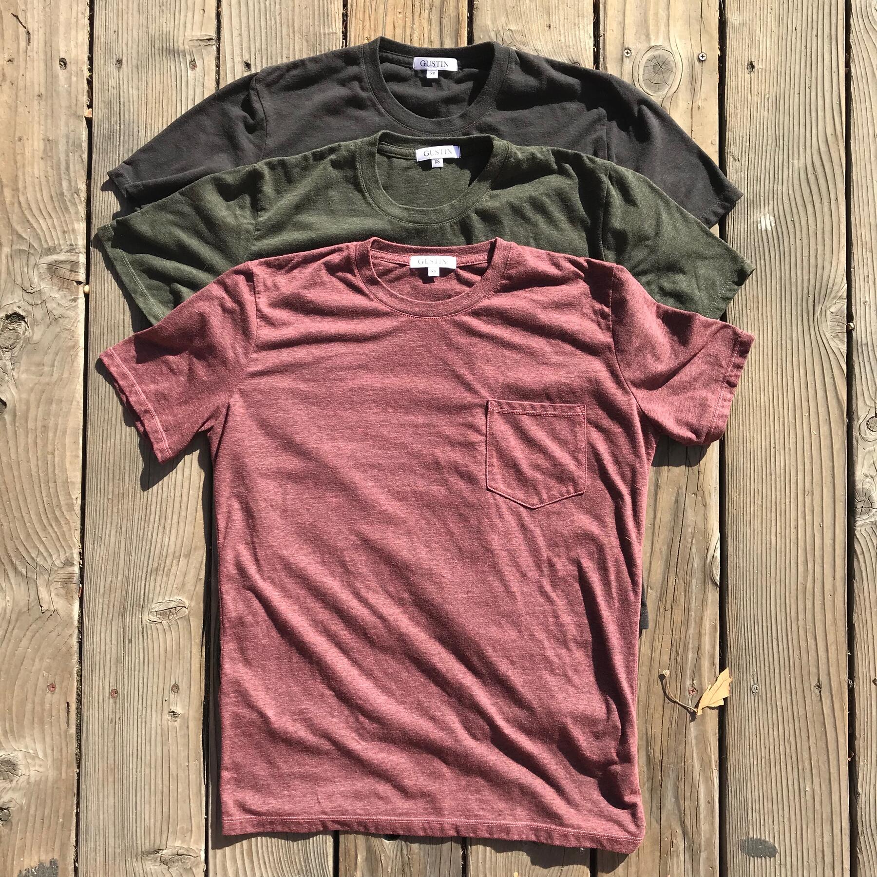 gustin usa heather pocket t-shirt - 3pk (plum, pine, gunmetal)