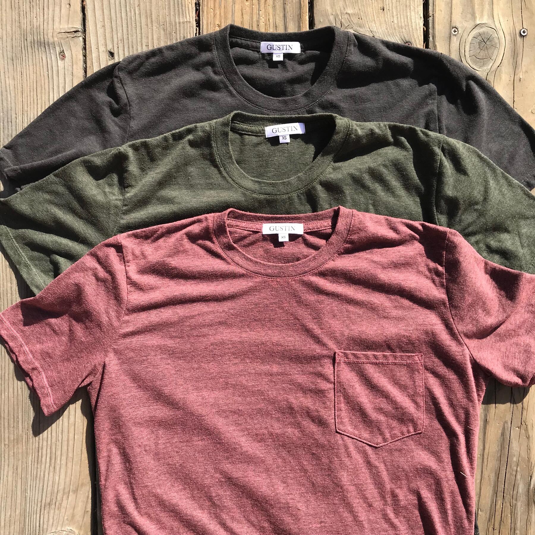 gustin usa heather pocket t-shirt - 3pk (plum, pine, gunmetal)